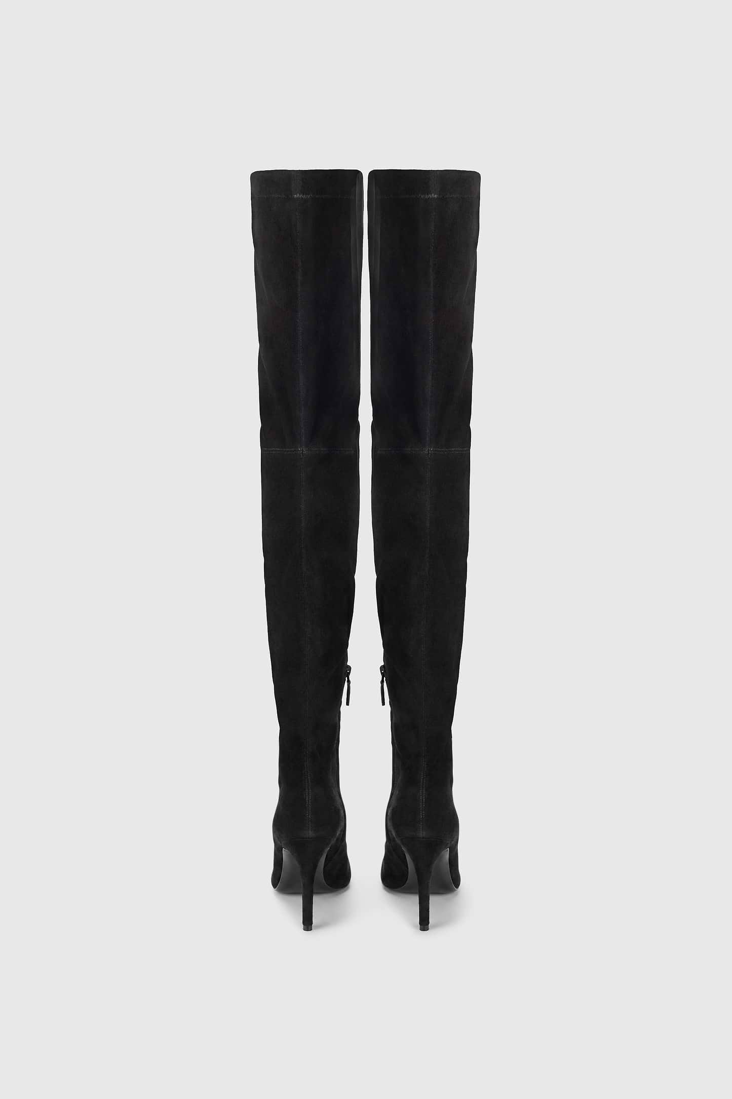 Harlow Thigh-High Boot 100 Black Stretch Suede