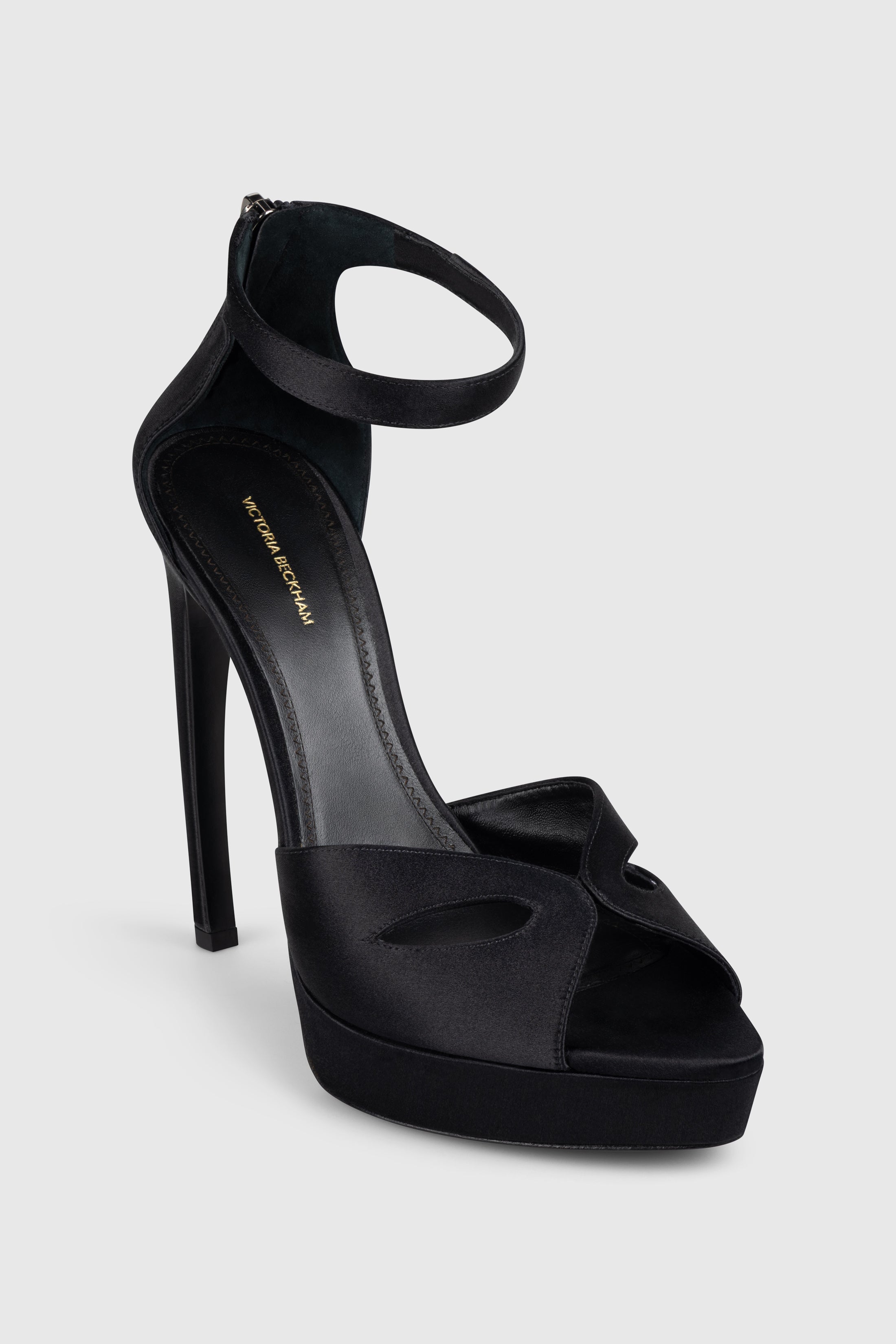 Harlow Mask Platform Sandal 135 Black Satin
