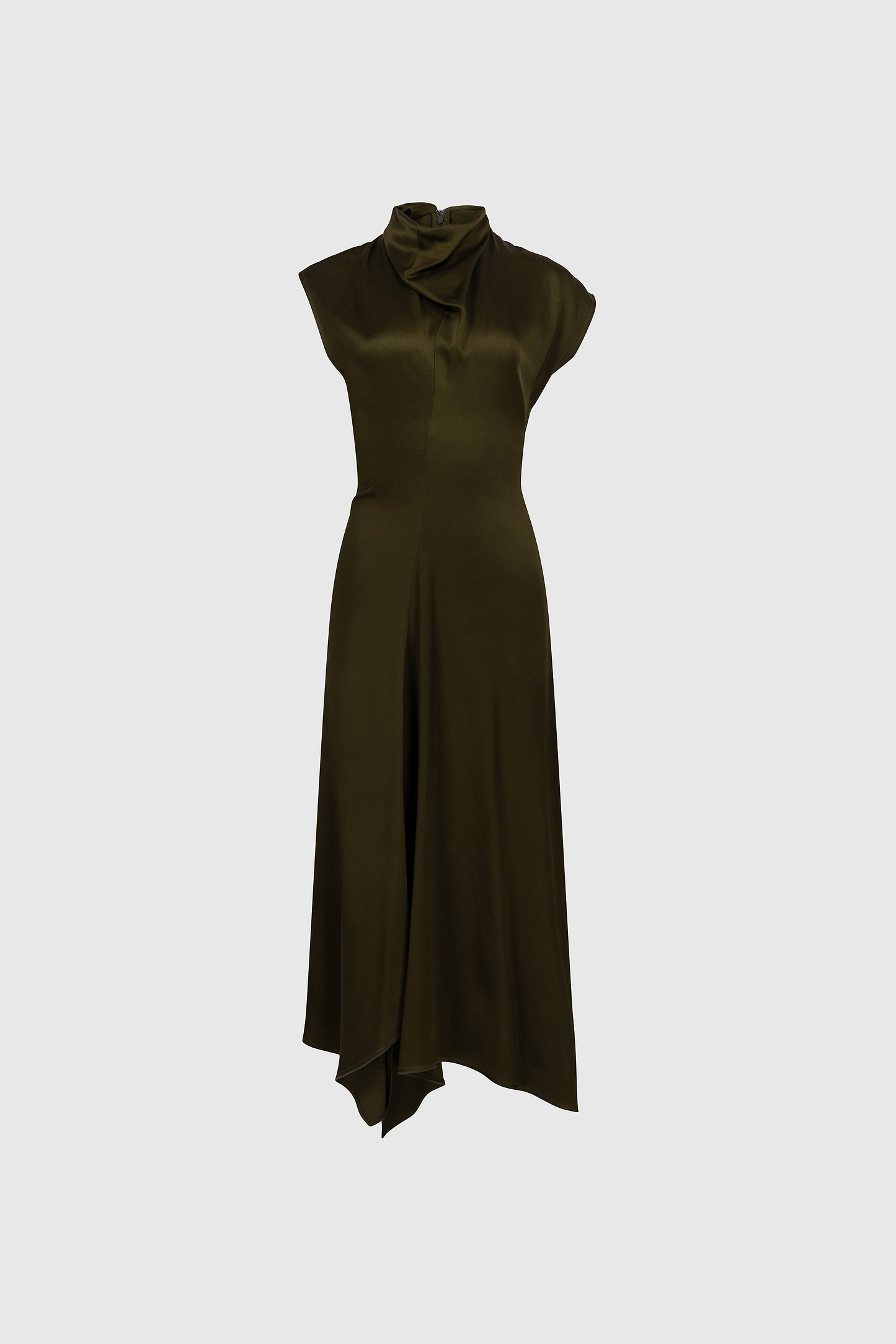 High Neck Draped Midi Dress In Green