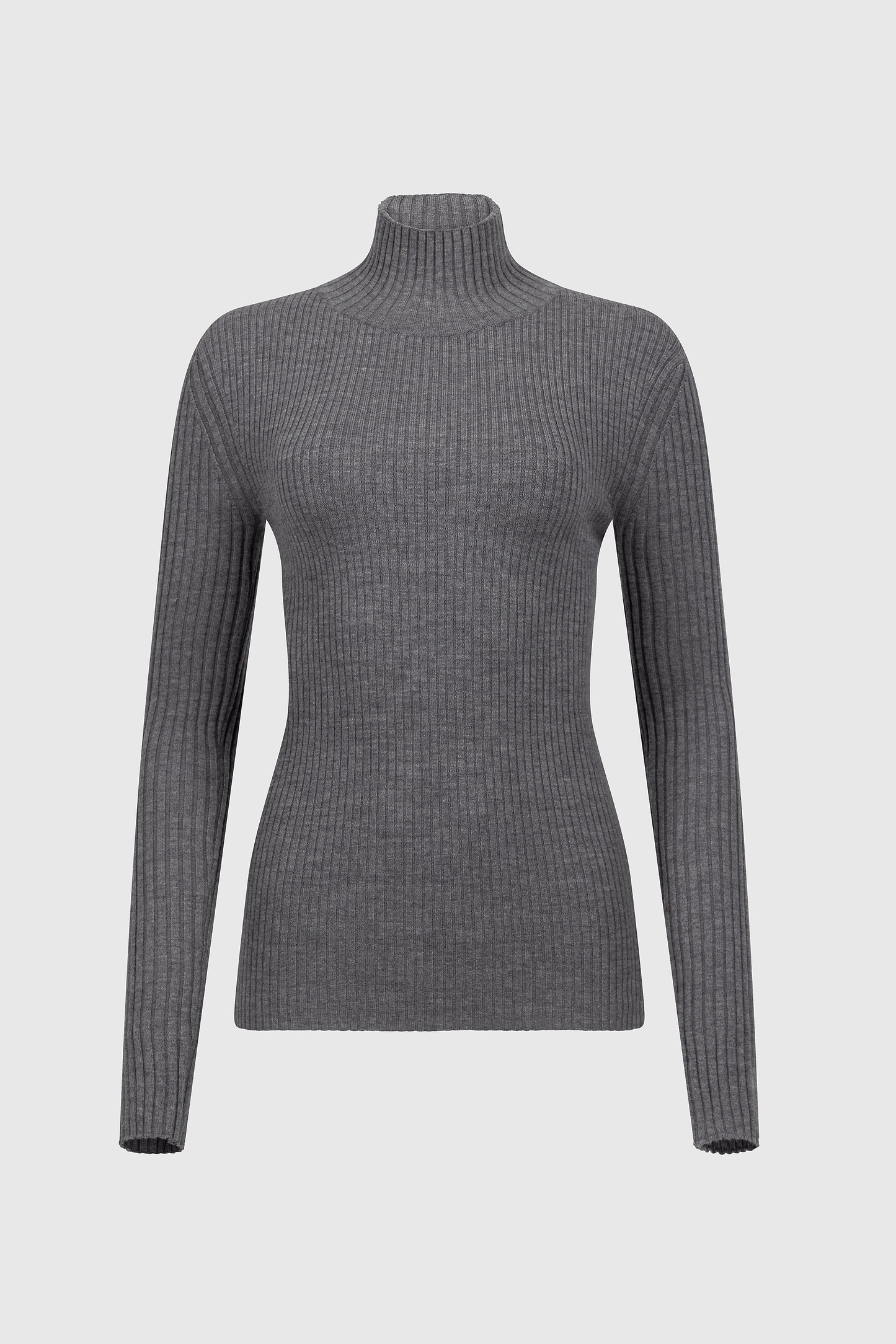 High Neck Jumper In Grey Melange