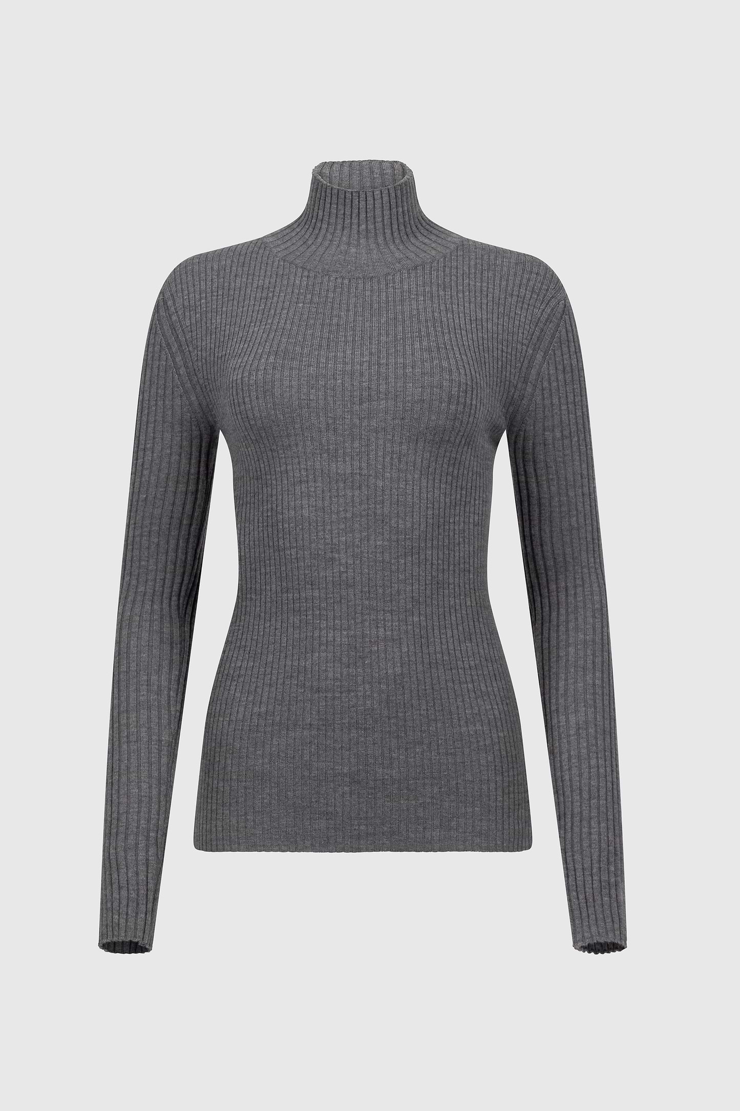 High Neck Jumper In Grey Melange