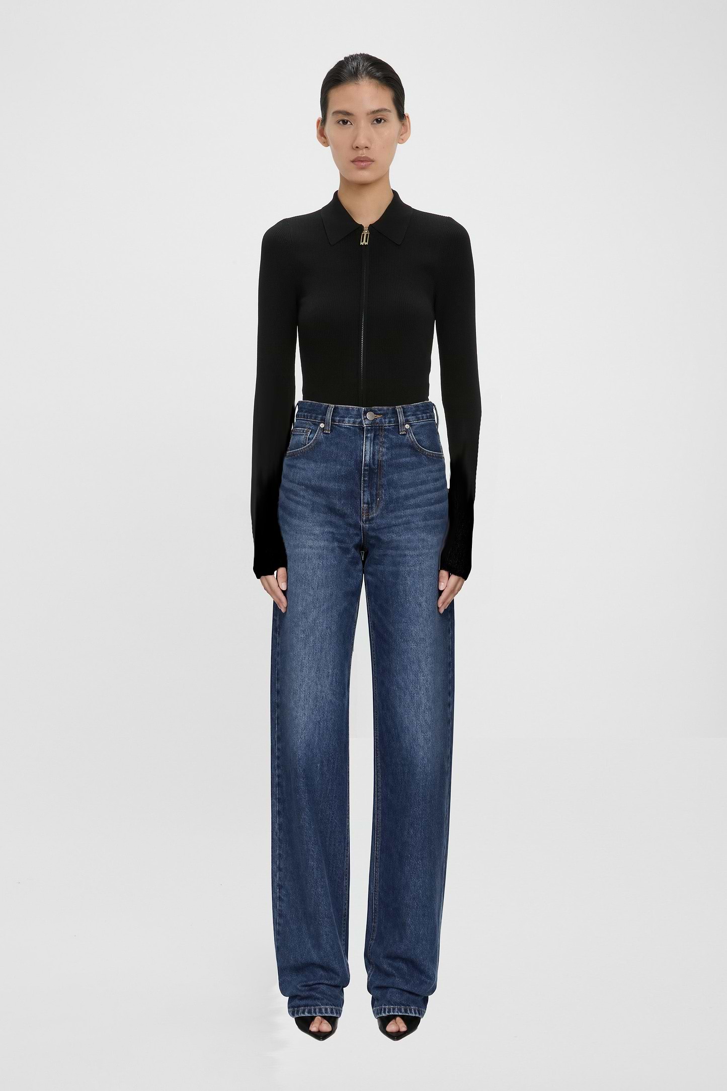 High Waist Jean In Mid Blue Wash