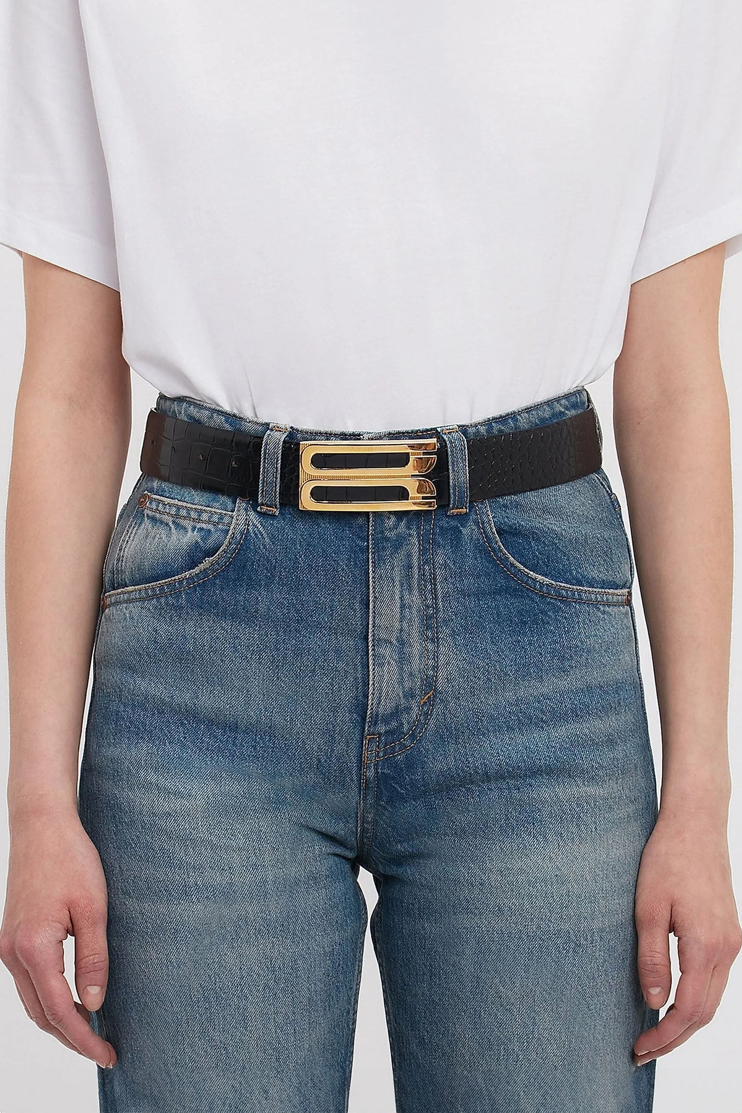Dorian Frame Belt Jumbo 40mm Black Croc Embossed Leather