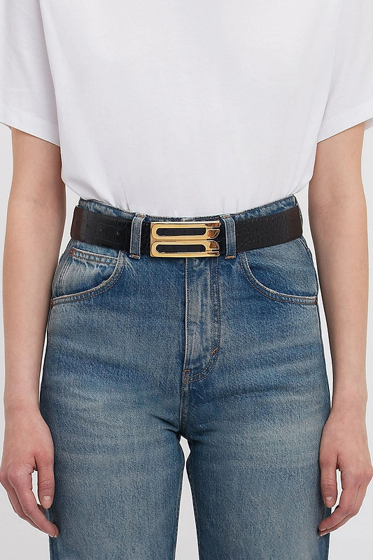 Dorian Frame Belt Jumbo 40mm Black Croc Embossed Leather