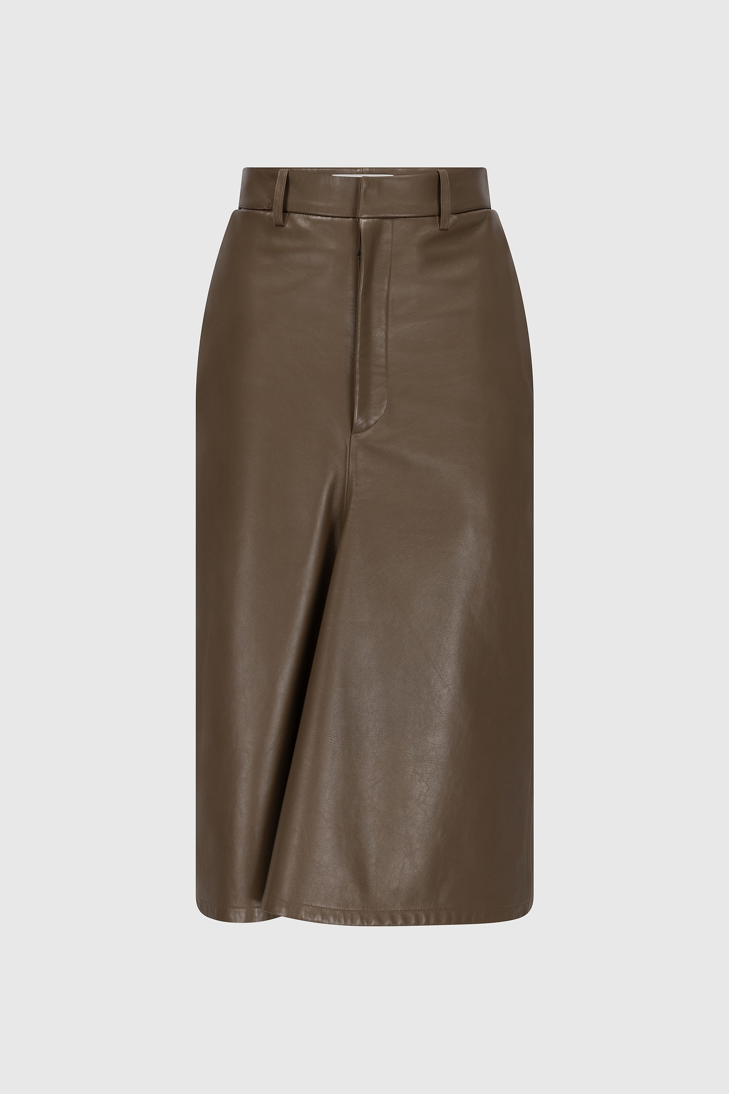 Kick Detail Leather Skirt In Brown