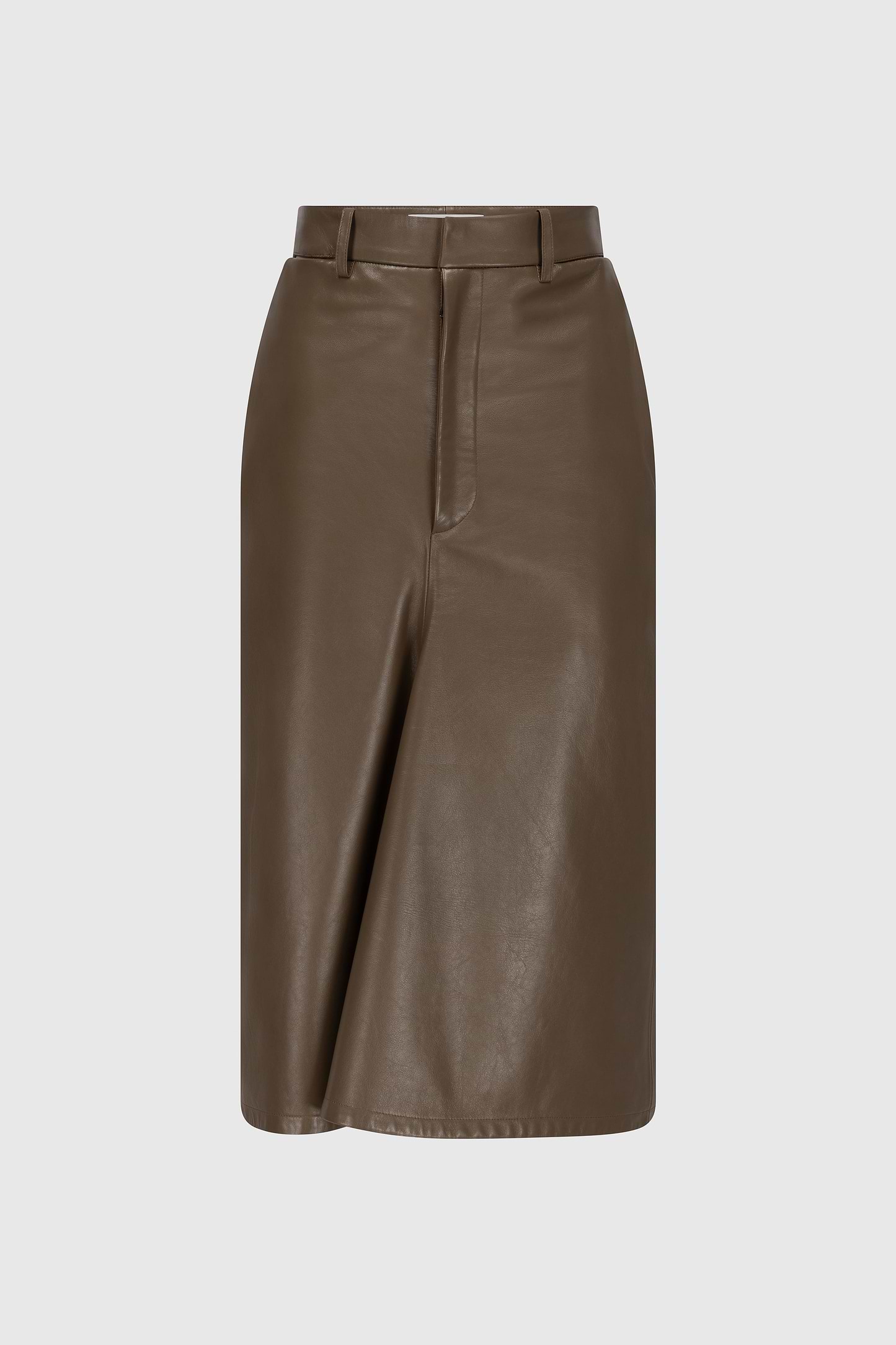 Kick Detail Leather Skirt In Brown