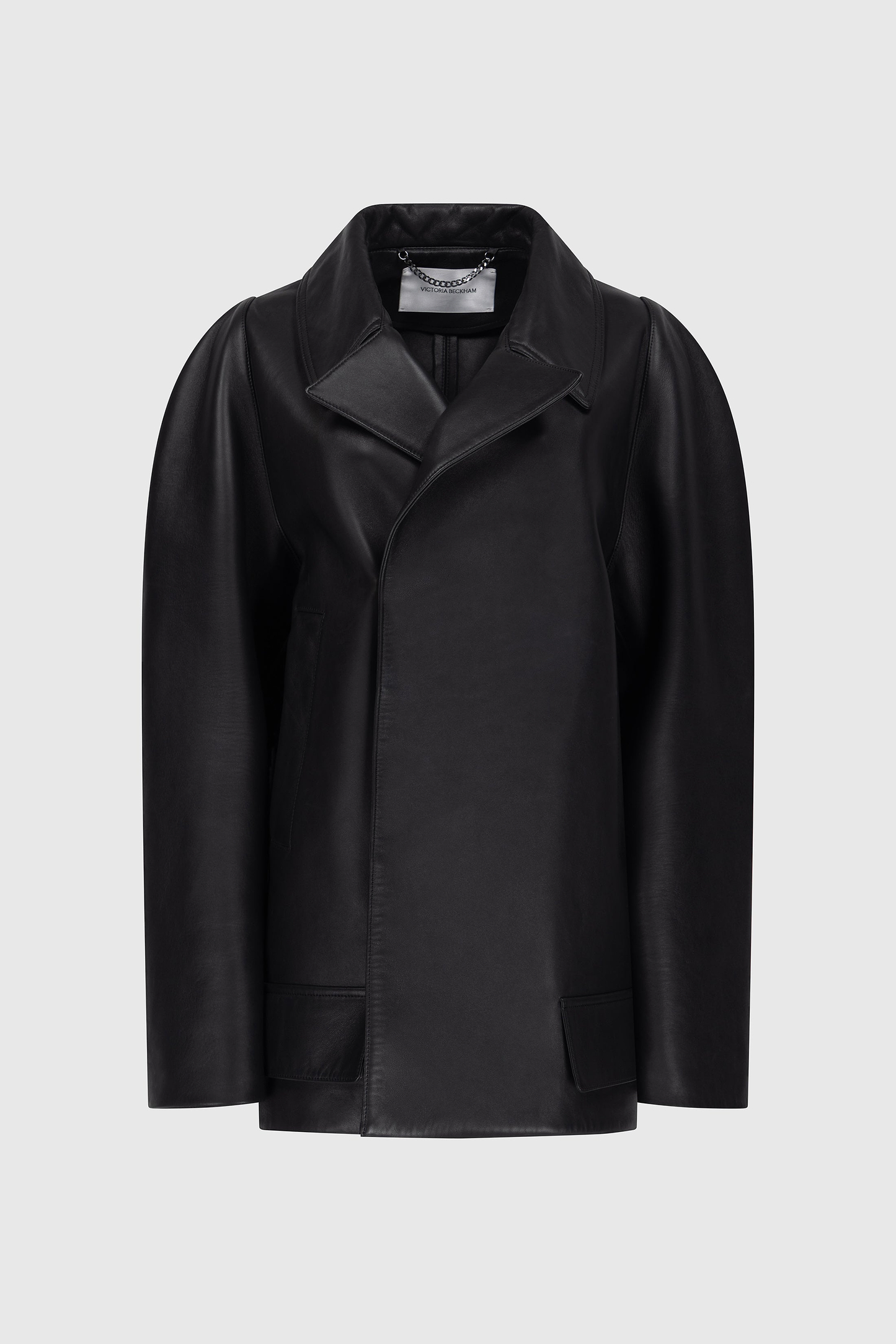 Leather Pea Coat In Black