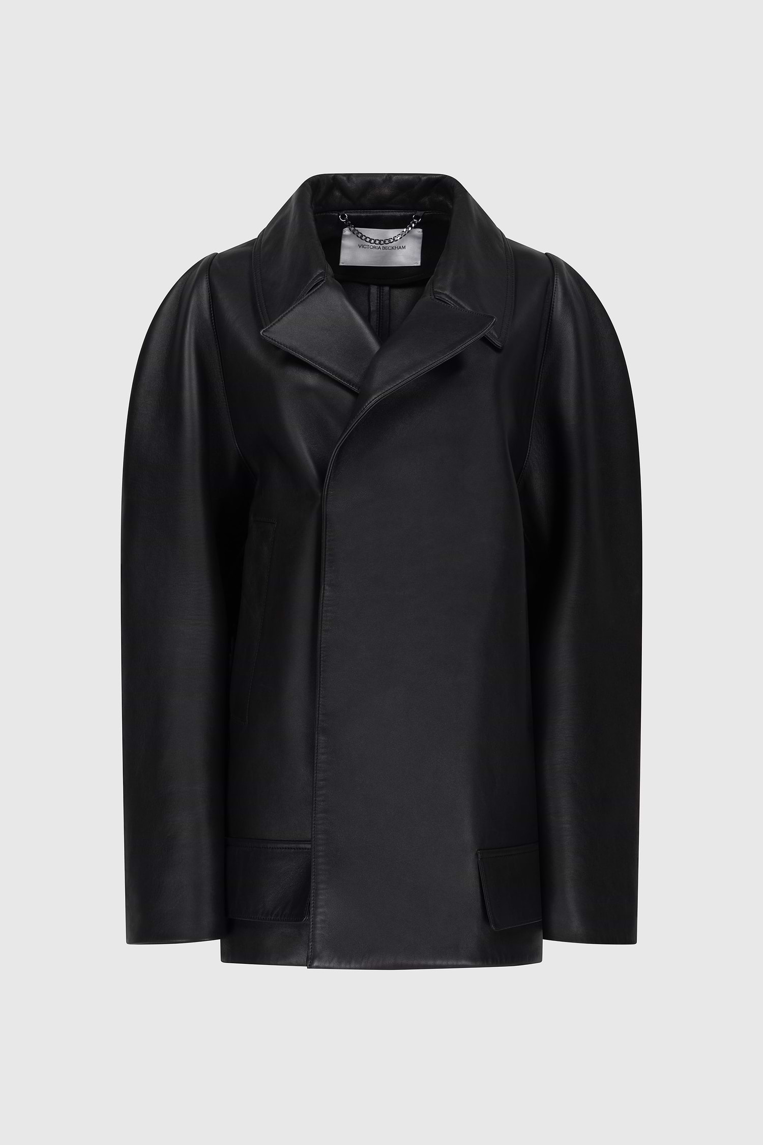 Leather Pea Coat In Black