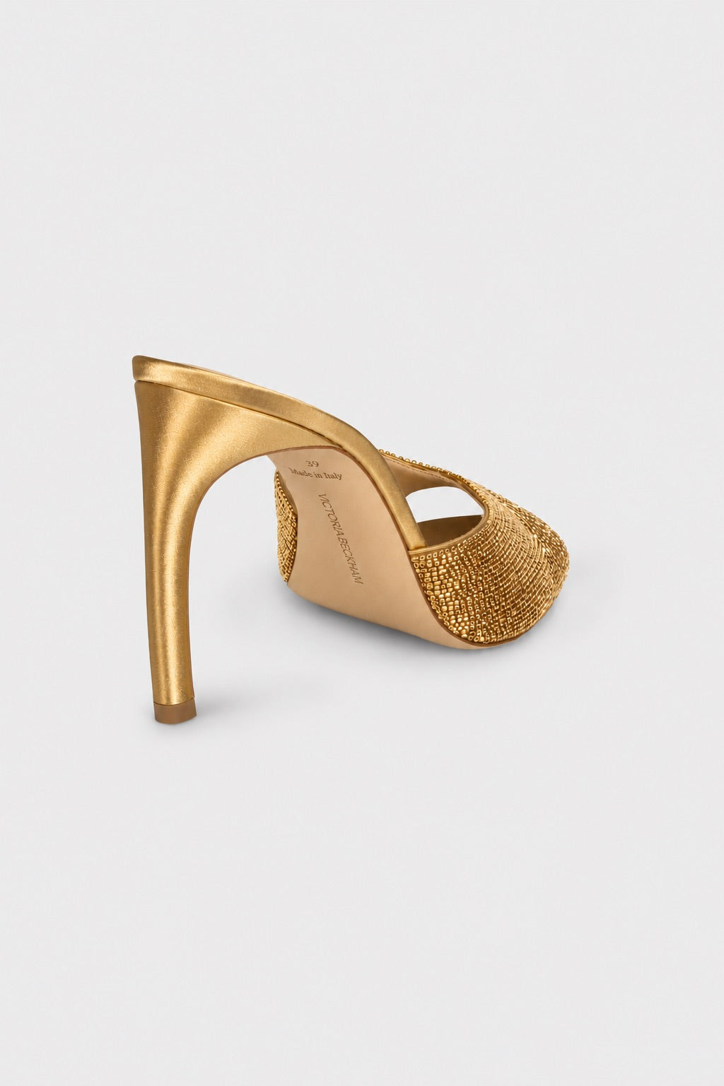 Harlow Open Toe Mule 100 Gold Beaded Satin