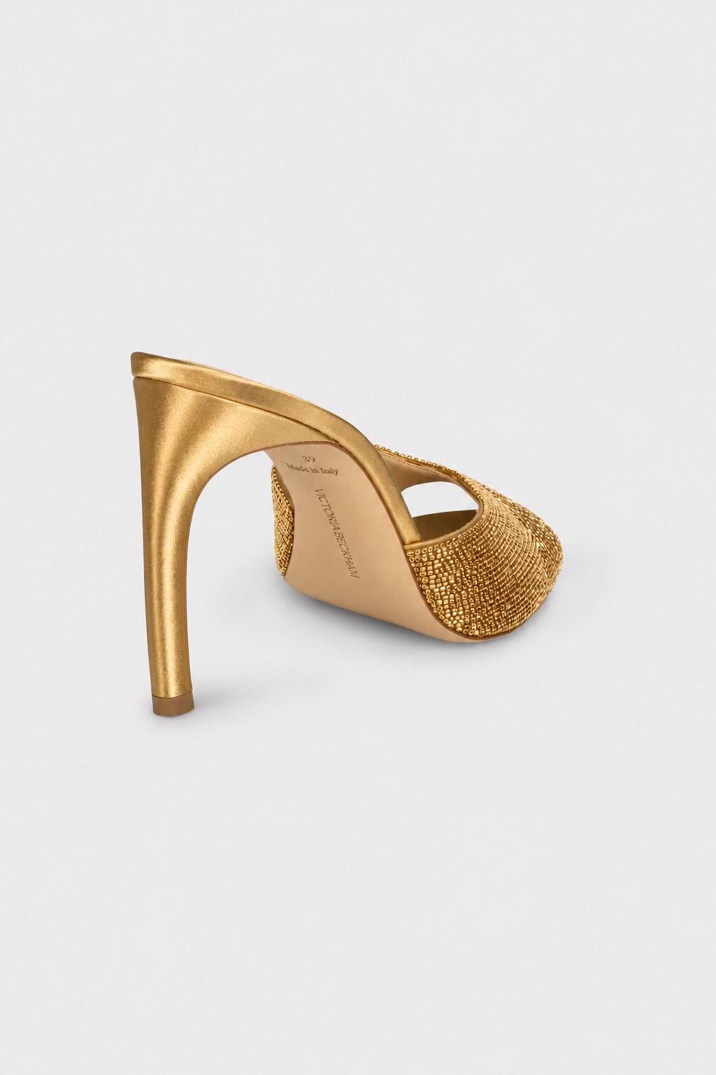 Harlow Open Toe Mule 100 Gold Beaded Satin