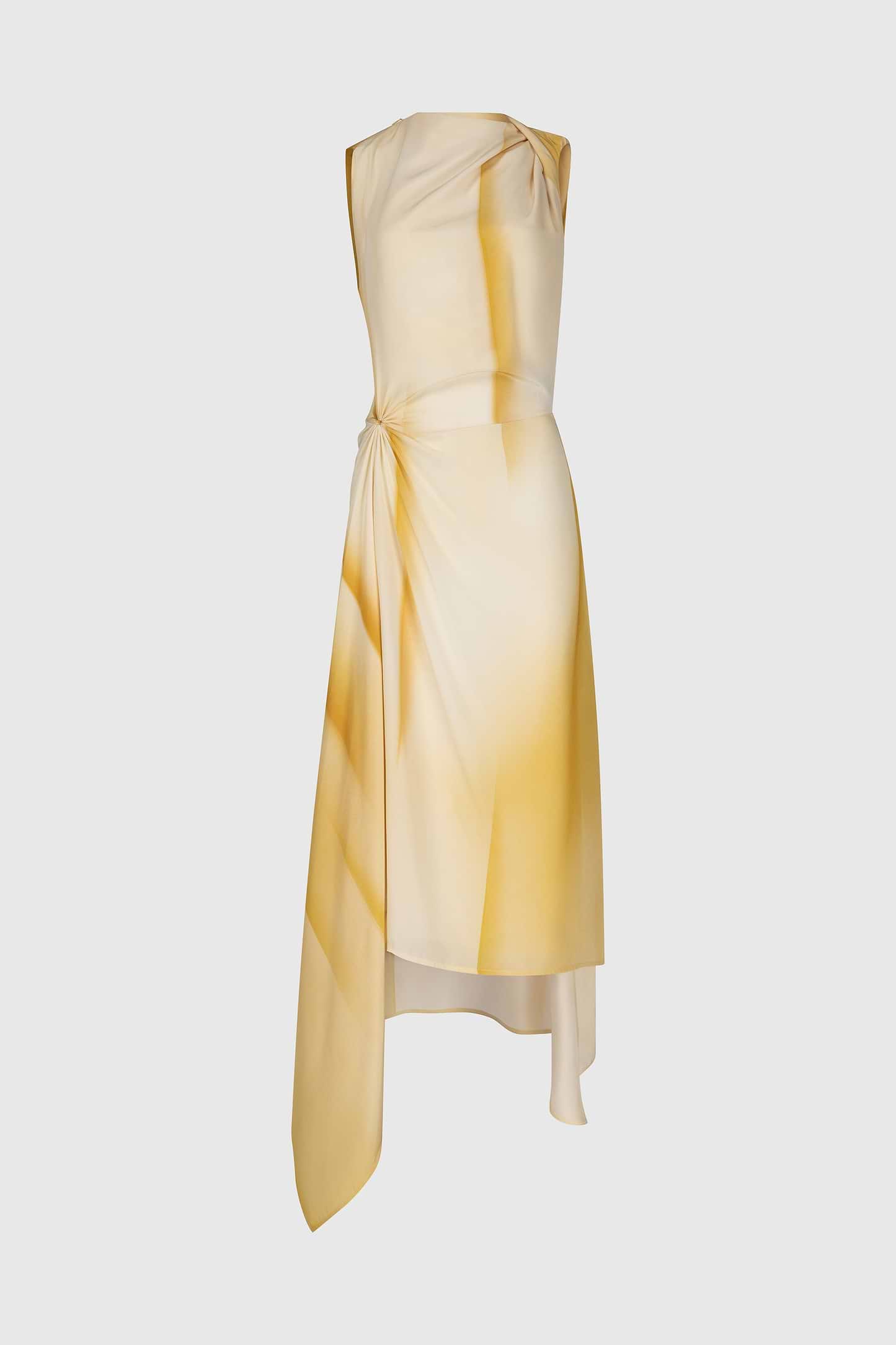 Sleeveless Draped Midi Dress In Yellow