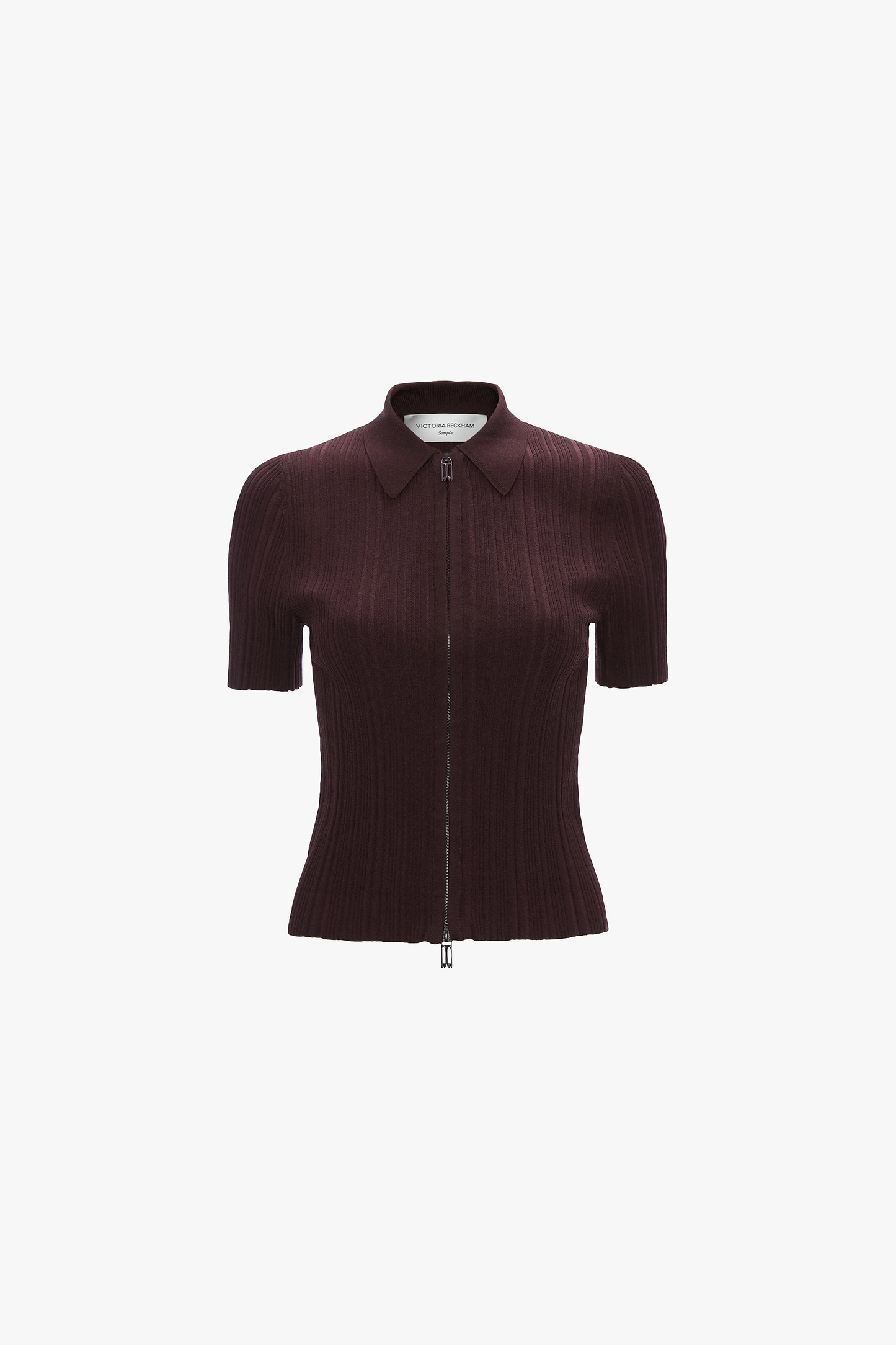 Ribbed Polo Top In Dark Burgundy