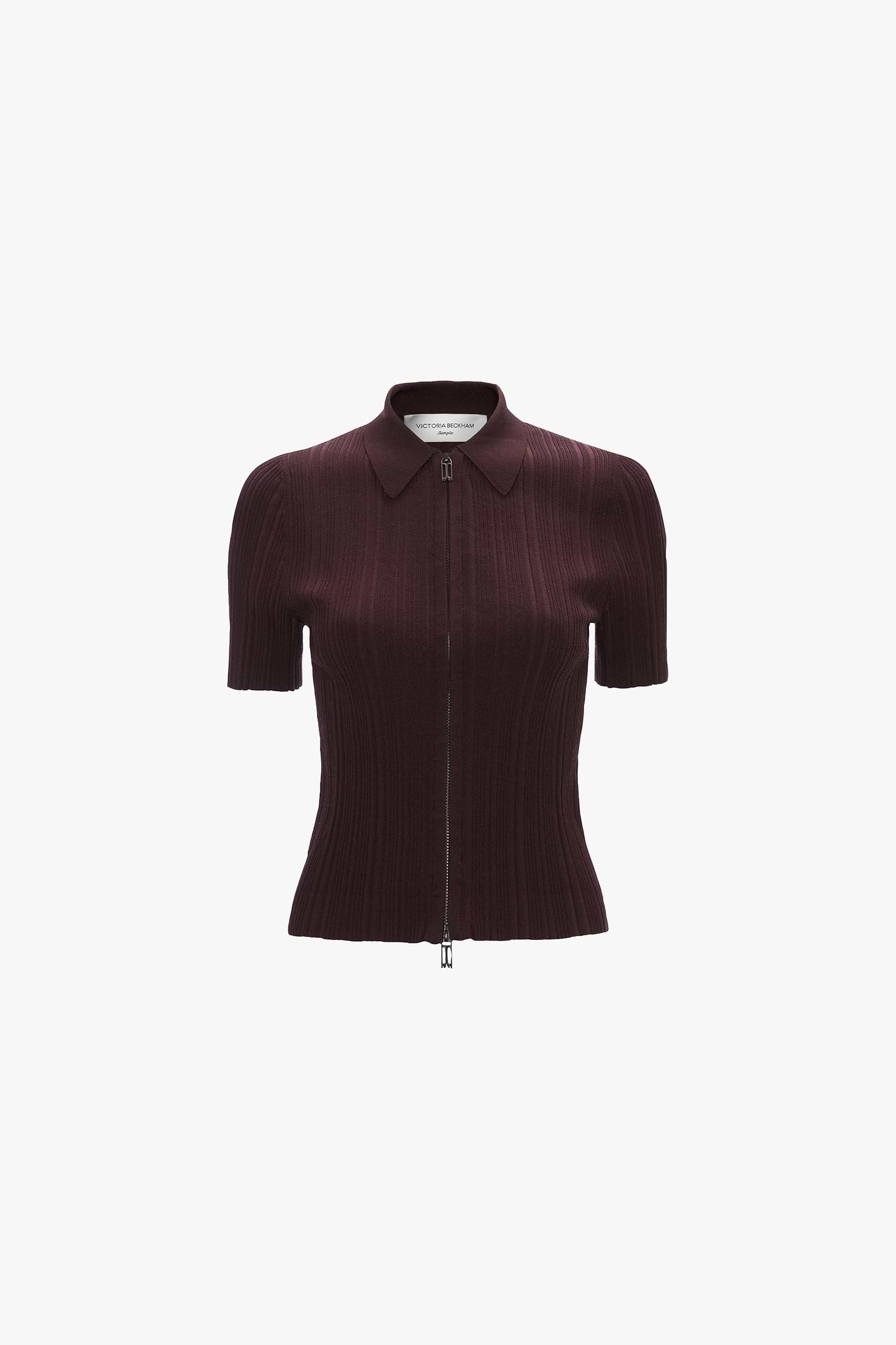 Ribbed Polo Top In Dark Burgundy