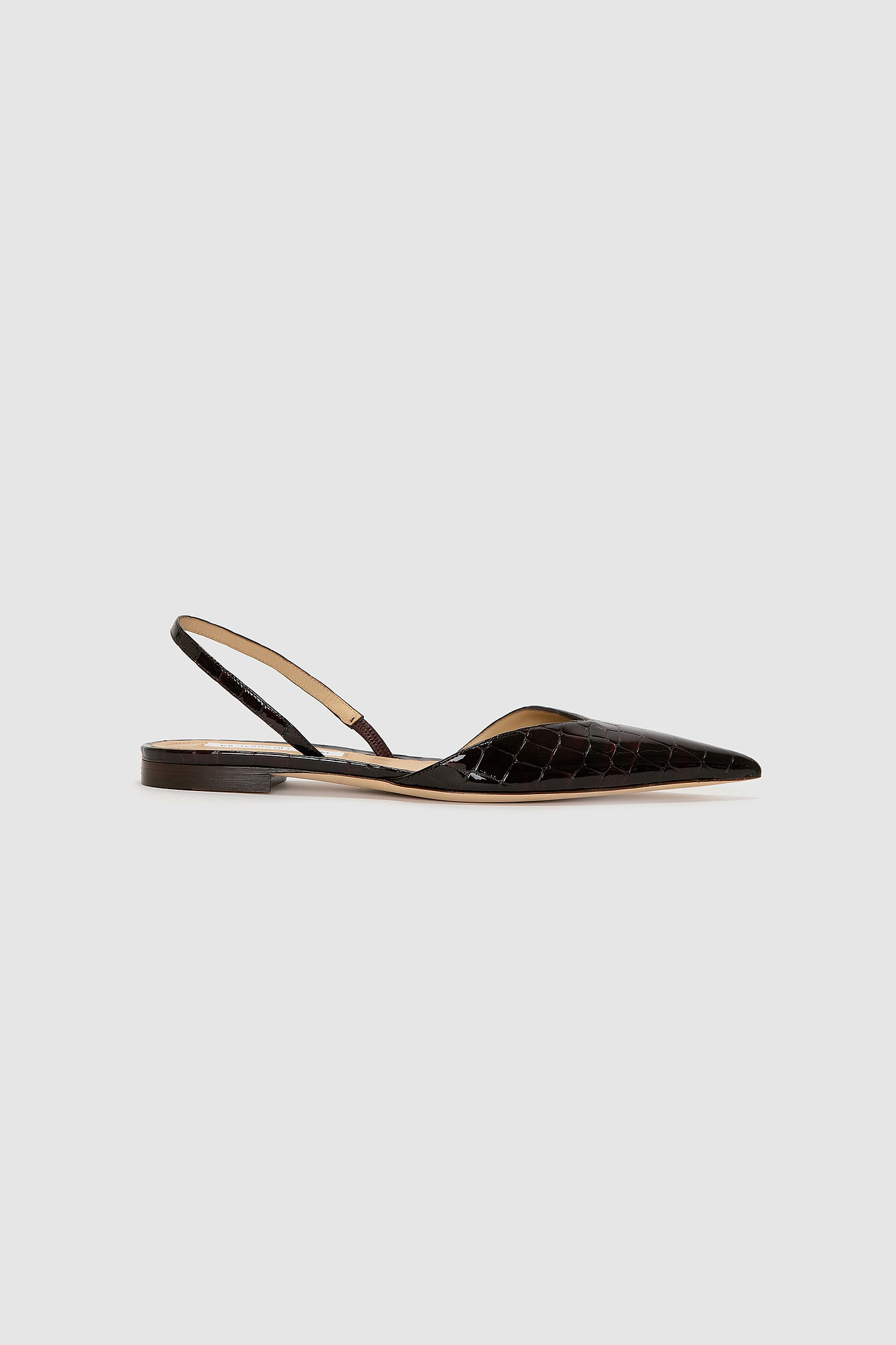 Victoria Angle Halter Back Flat Black Croc Embossed Leather