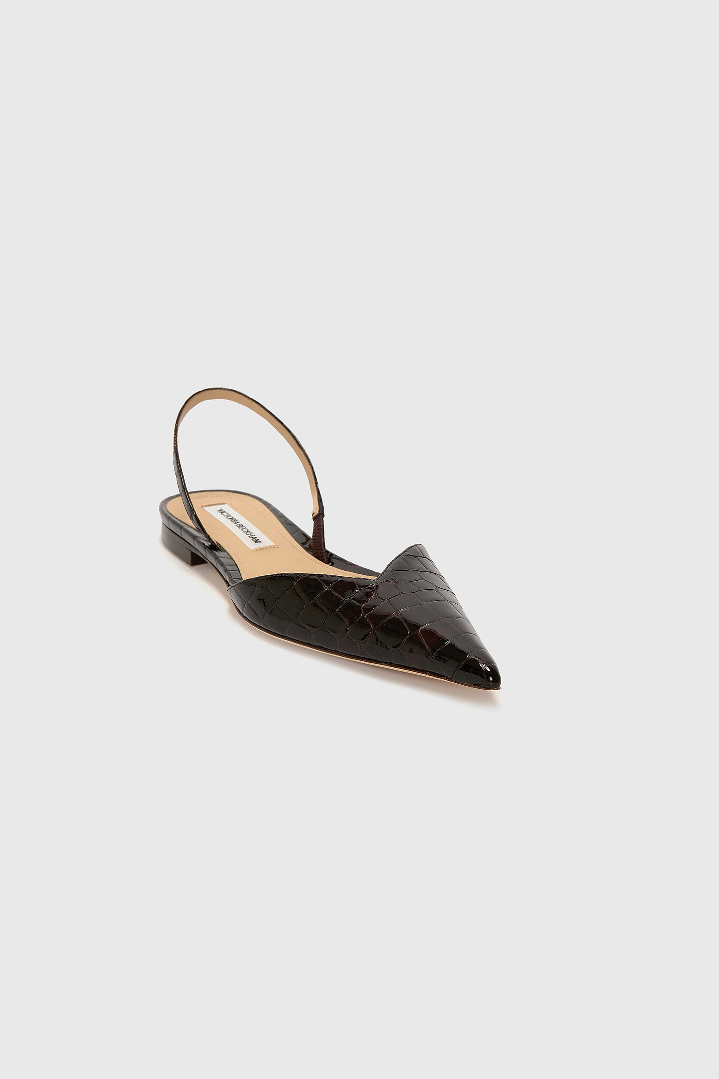 Victoria Angle Halter Back Flat Black Croc Embossed Leather