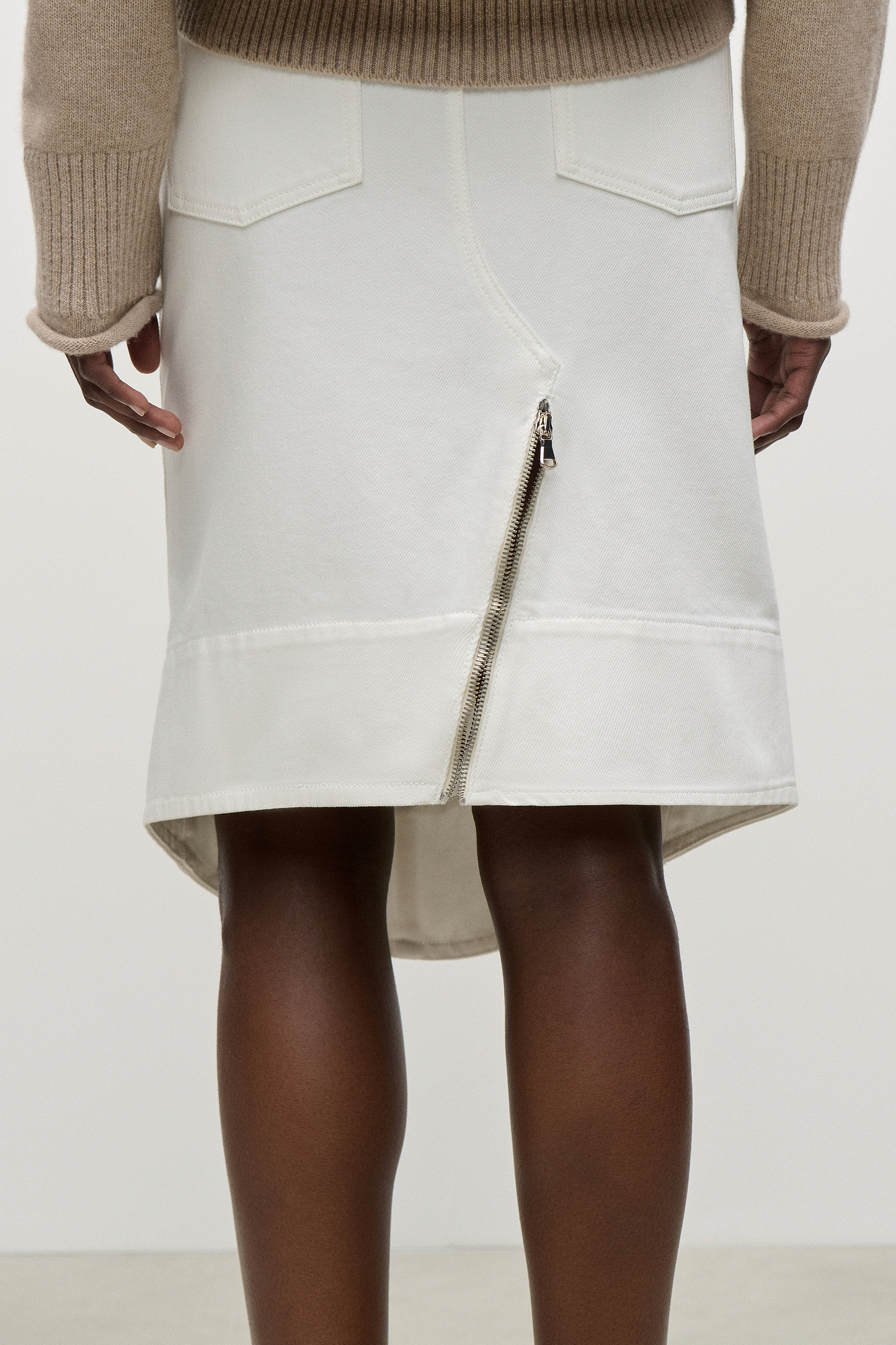 Twisted Seam Denim Skirt In White