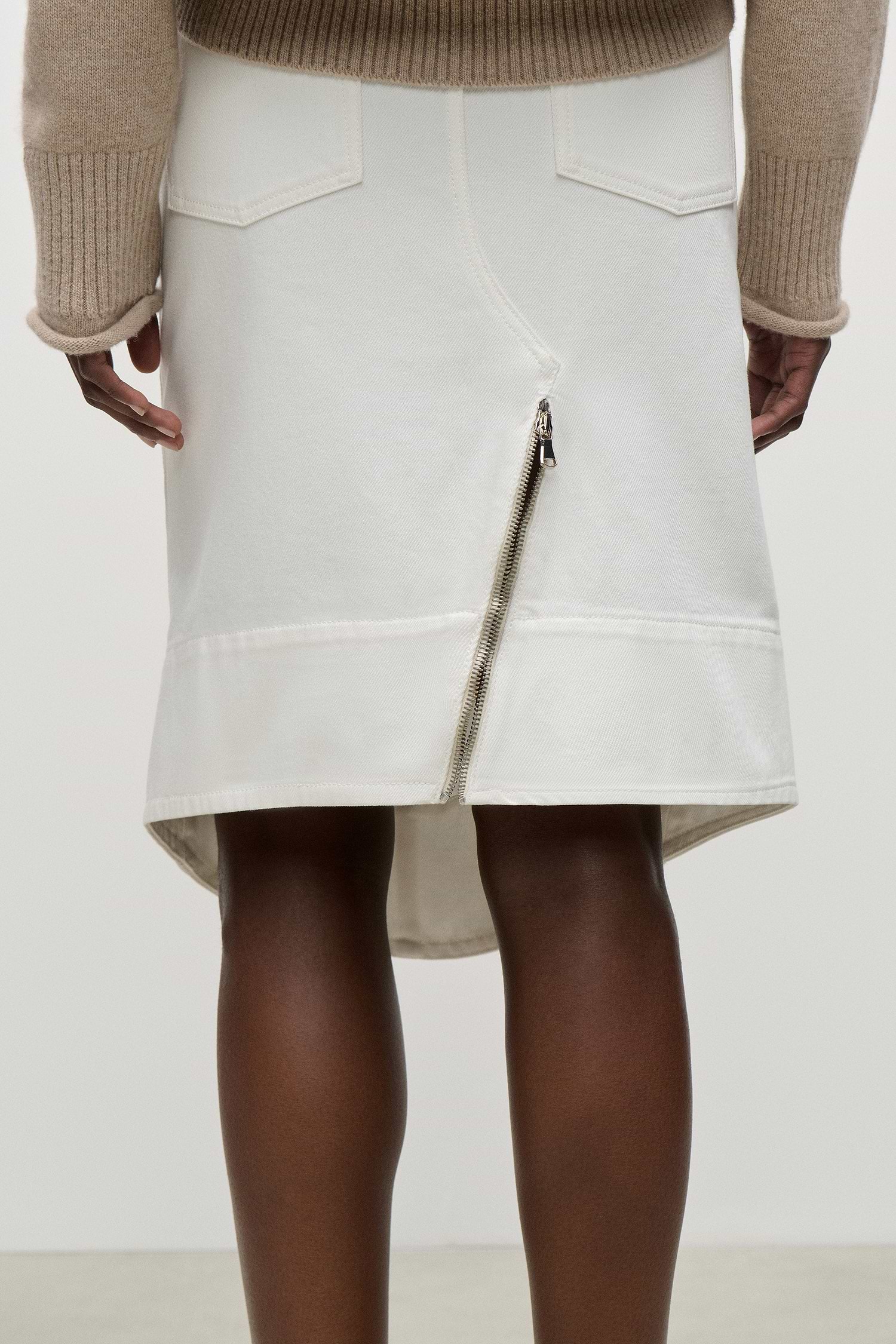 Twisted Seam Denim Skirt In White