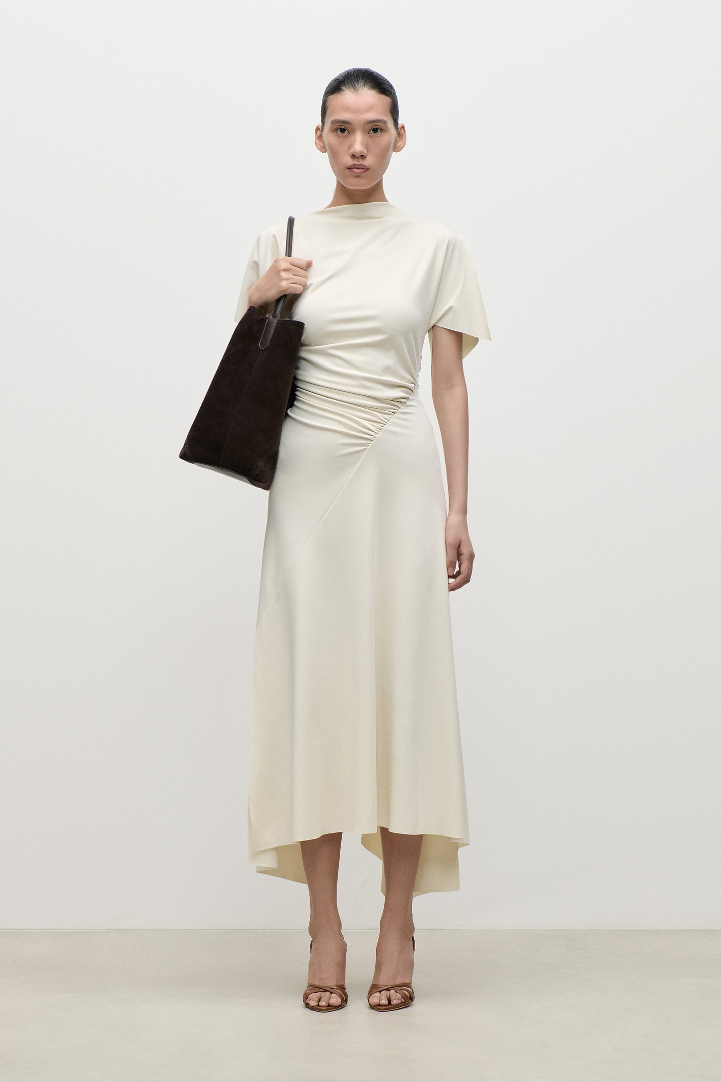 Blousey Midi Dress In Ivory