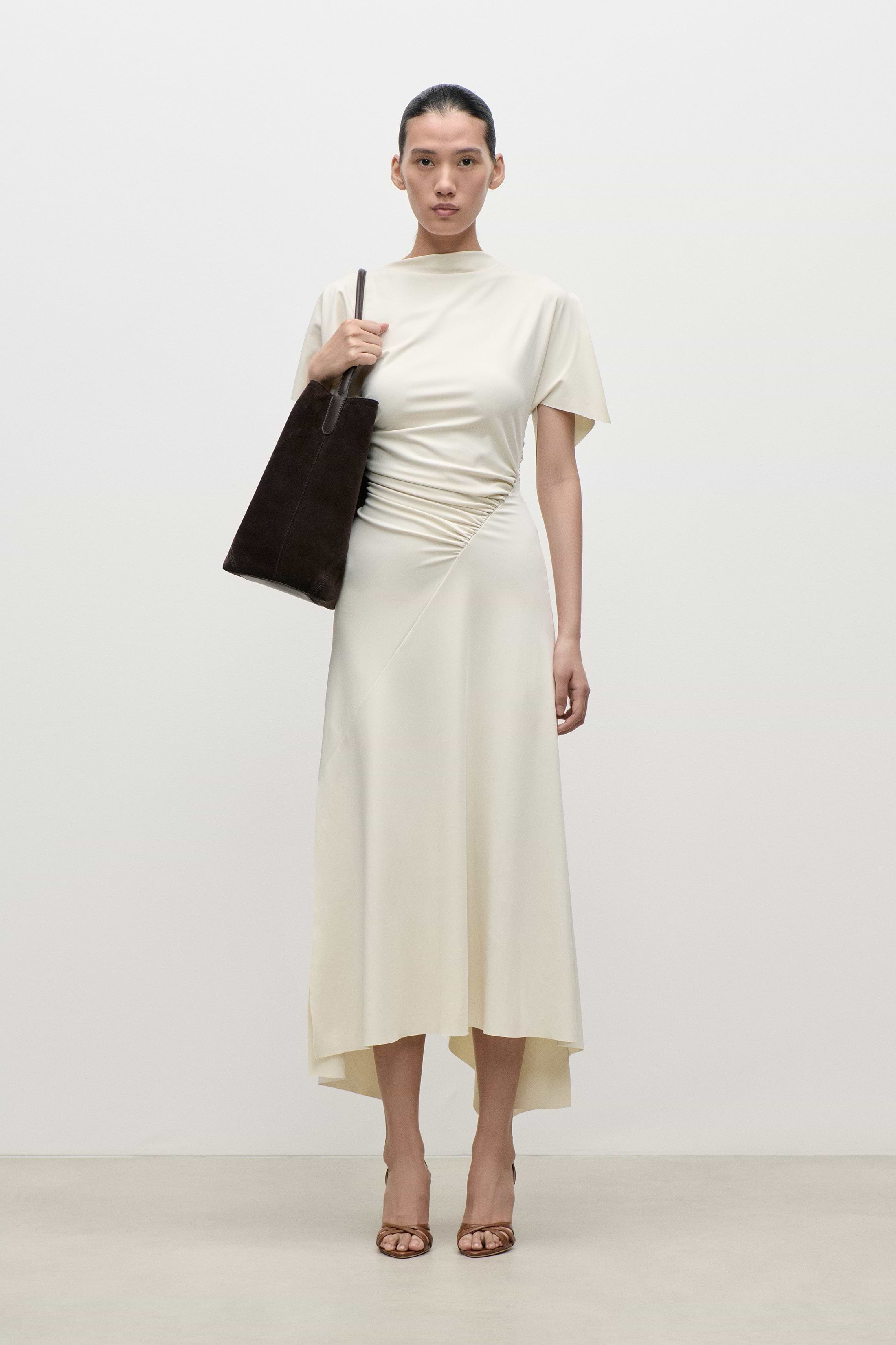 Blousey Midi Dress In Ivory
