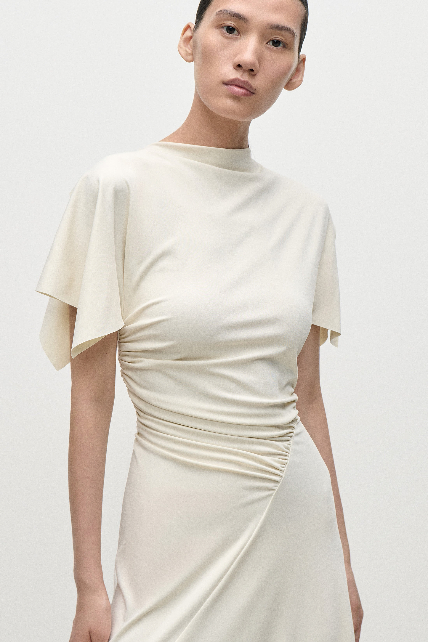 Blousey Midi Dress In Ivory