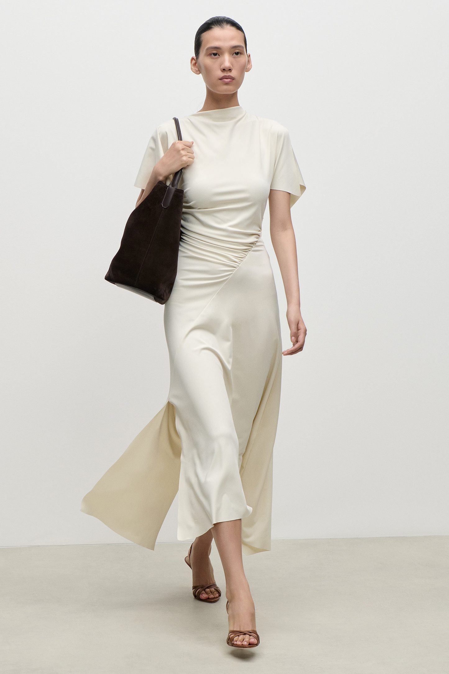 Blousey Midi Dress In Ivory
