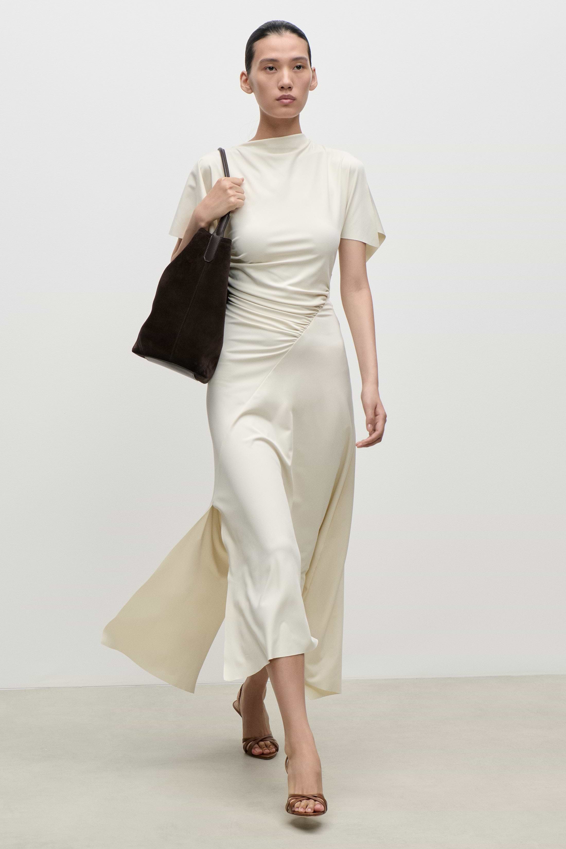Blousey Midi Dress In Ivory
