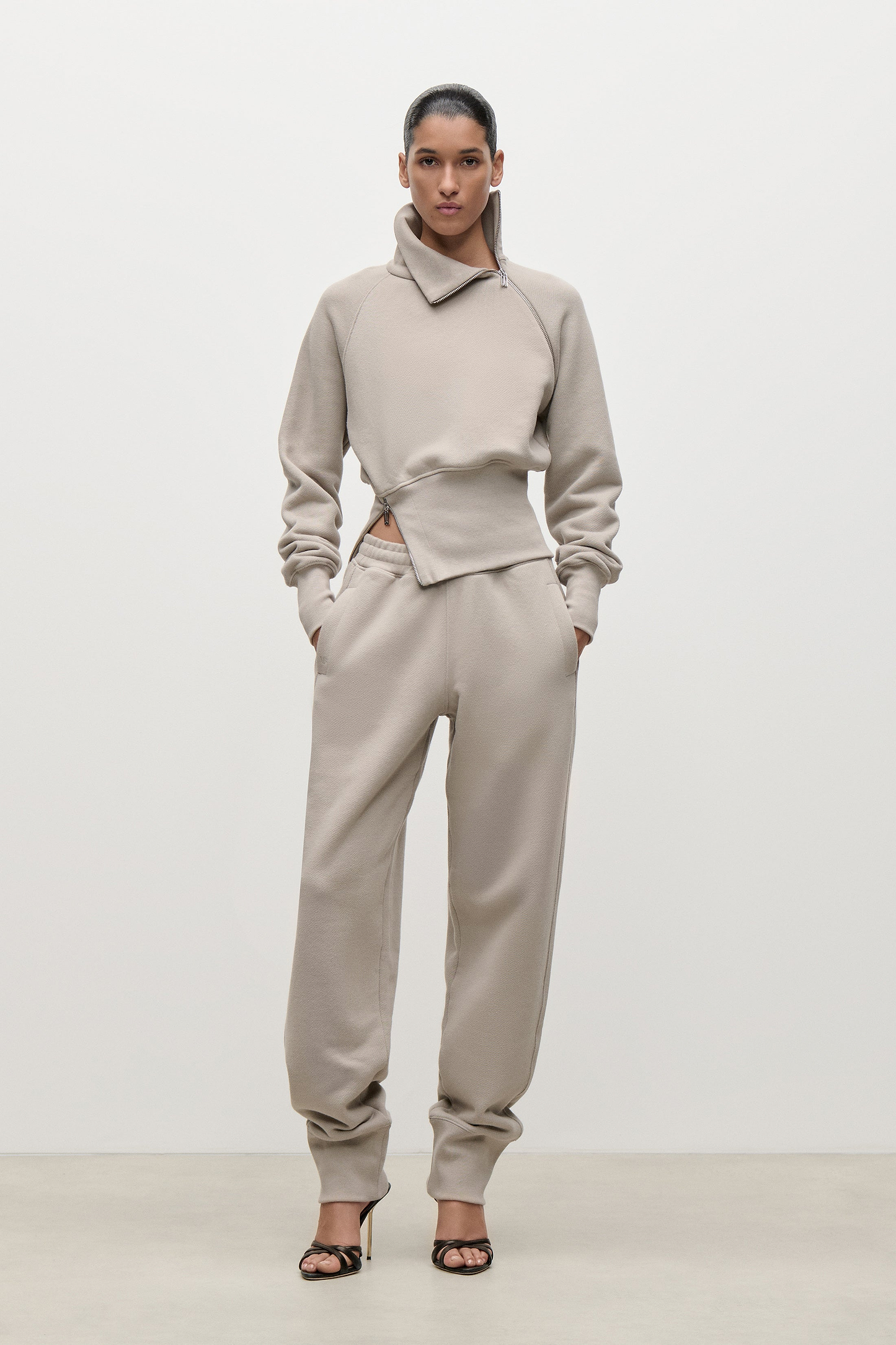 Zip Detail Sweatshirt In Light Grey
