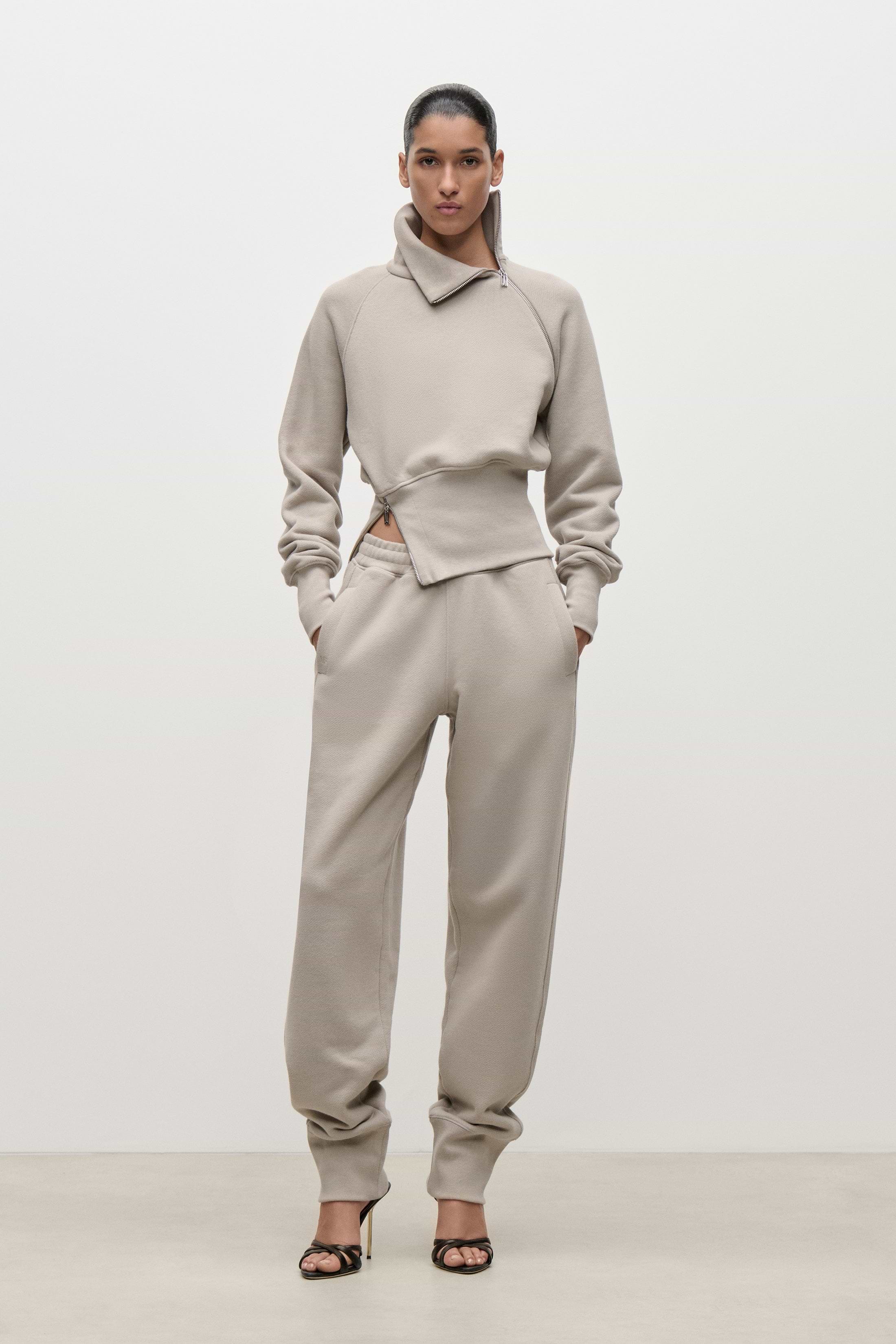 Zip Detail Sweatshirt In Light Grey