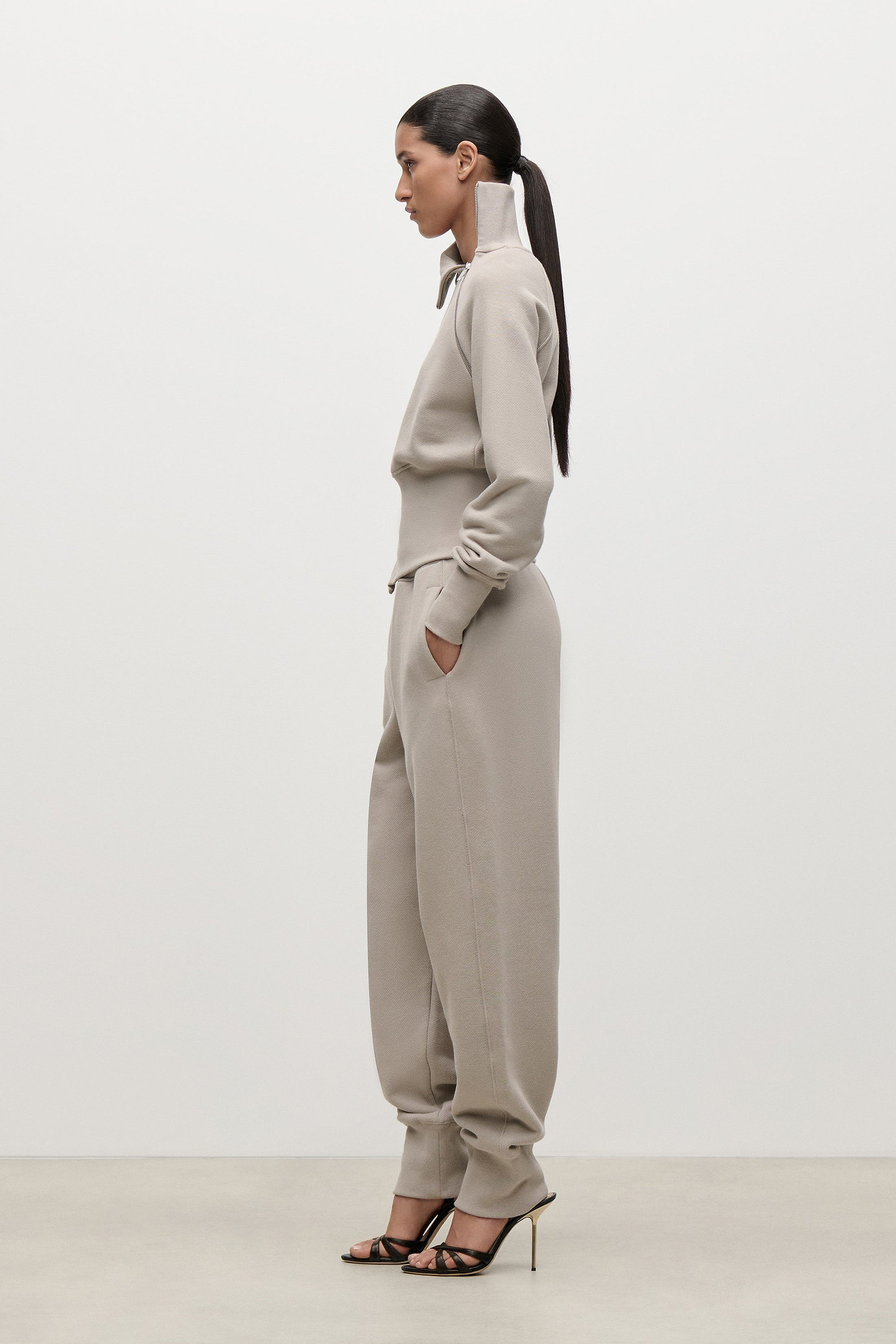 Zip Detail Sweatshirt In Light Grey