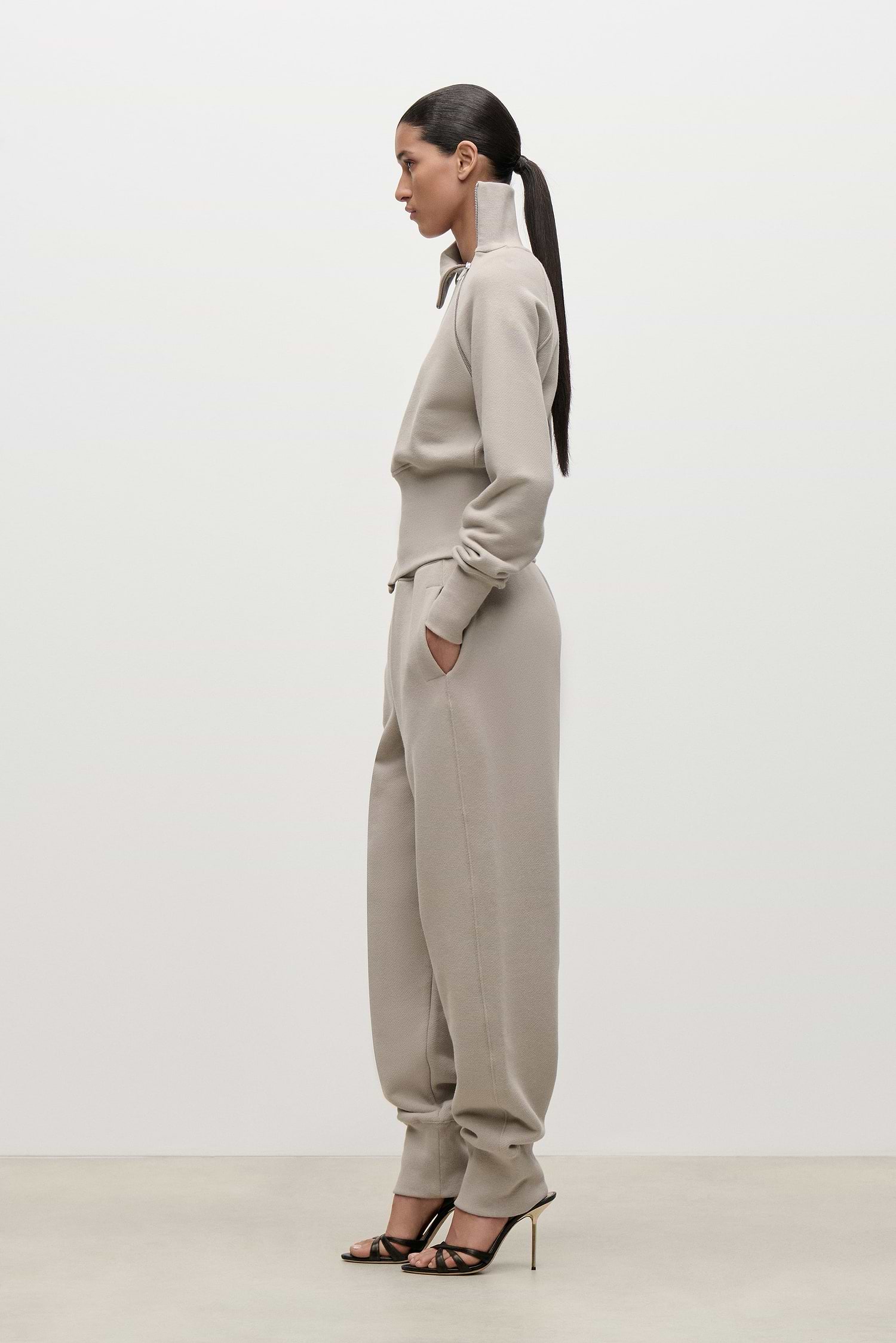 Zip Detail Sweatshirt In Light Grey