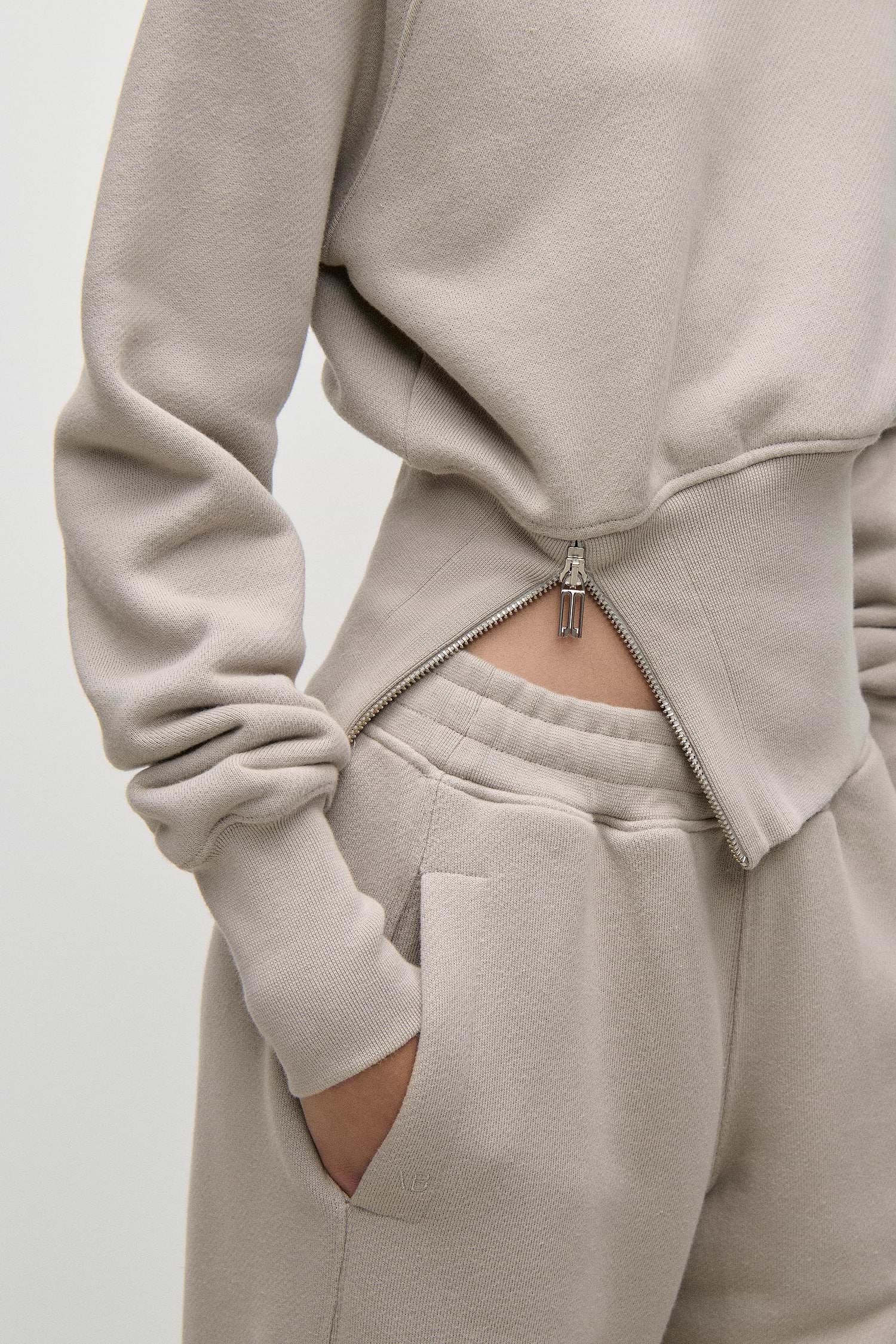 Zip Detail Sweatshirt In Light Grey