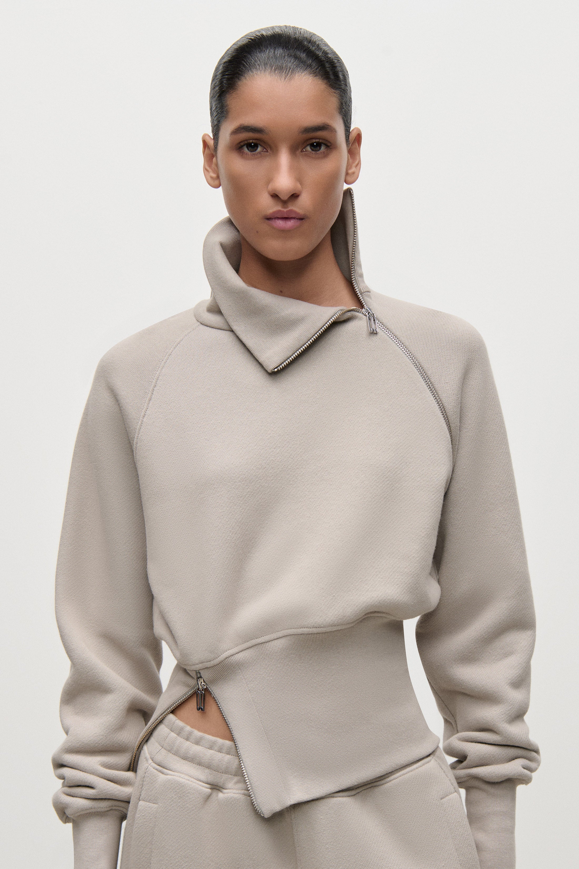Zip Detail Sweatshirt In Light Grey