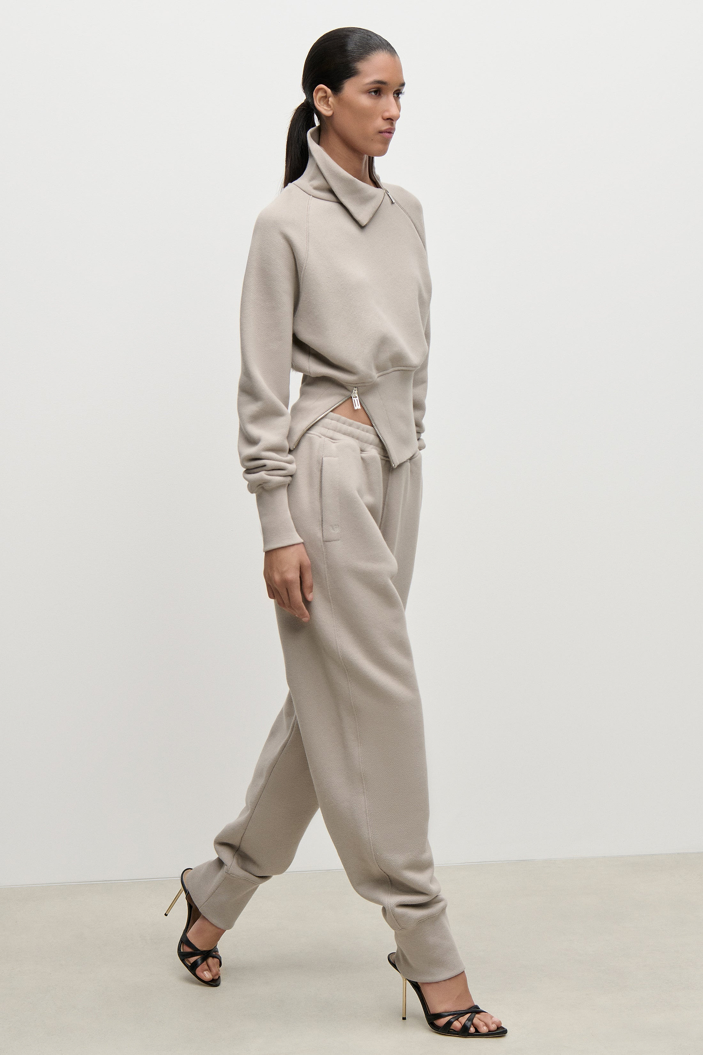 Zip Detail Sweatshirt In Light Grey