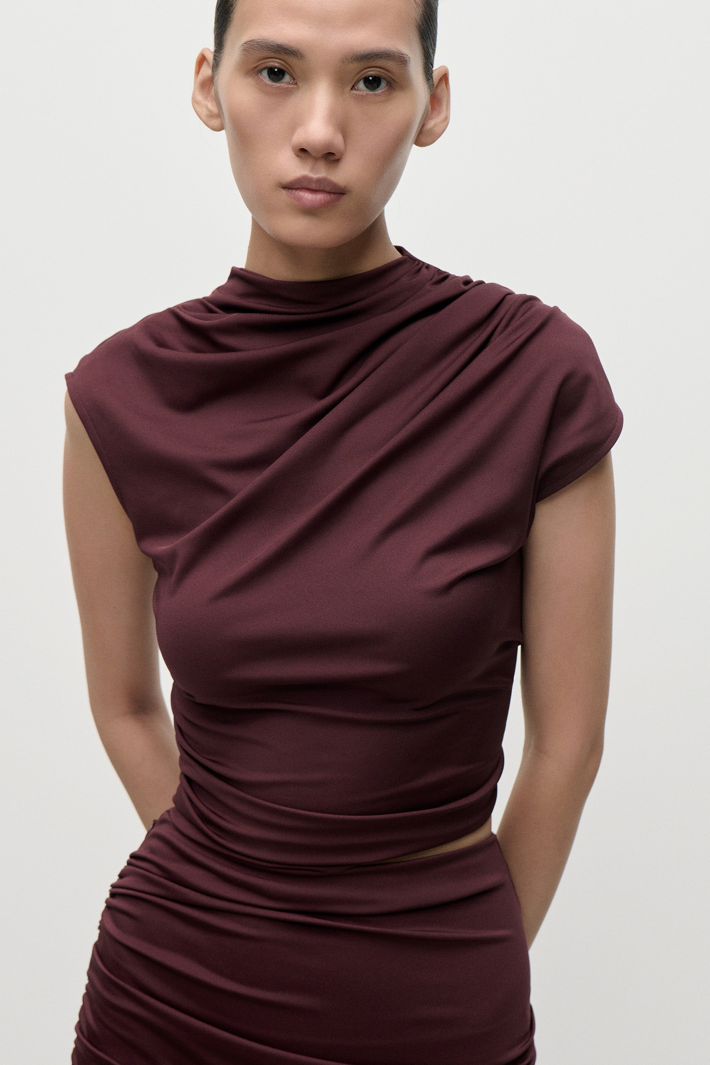 Gathered Top In Burgundy