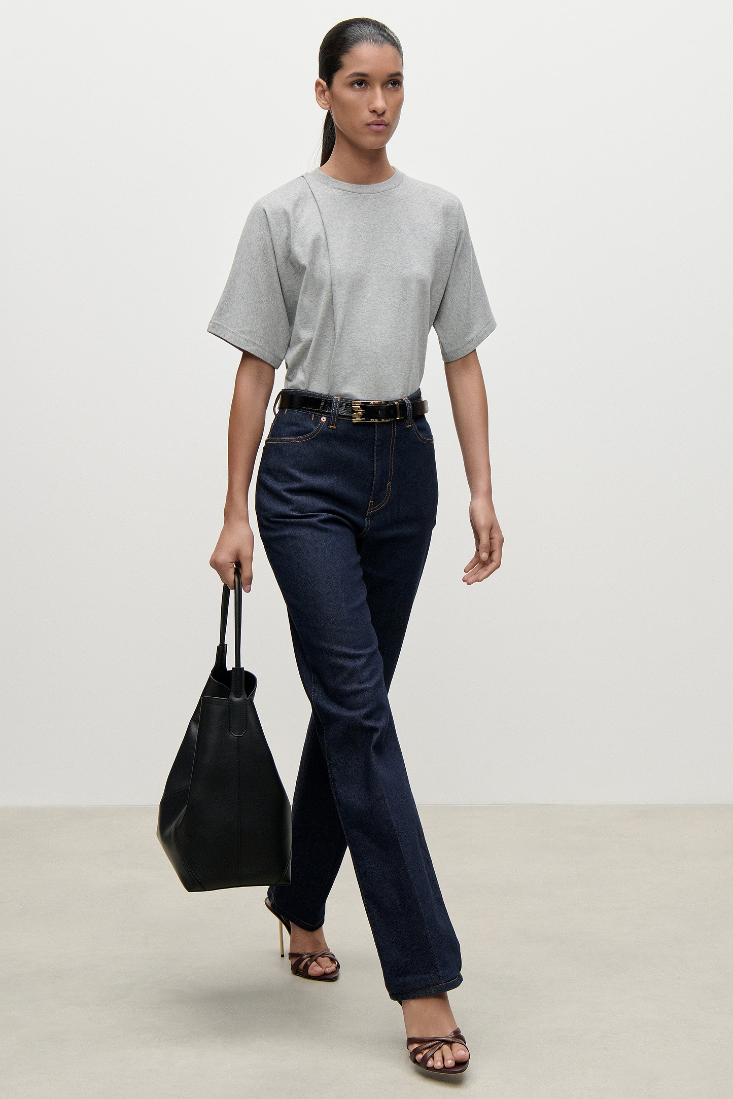 Pleated T-Shirt In Grey Melange