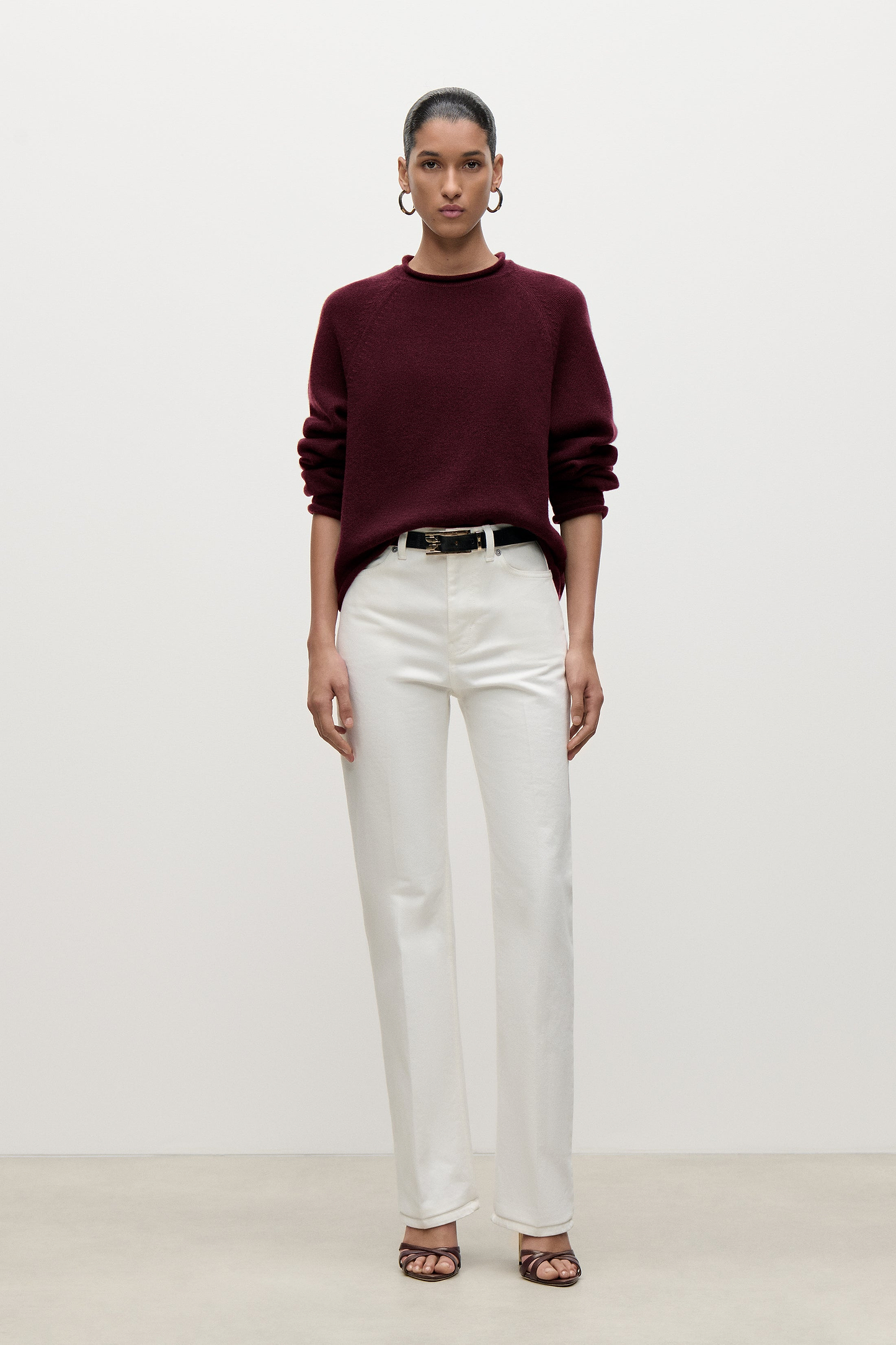 Crew Neck Jumper In Burgundy