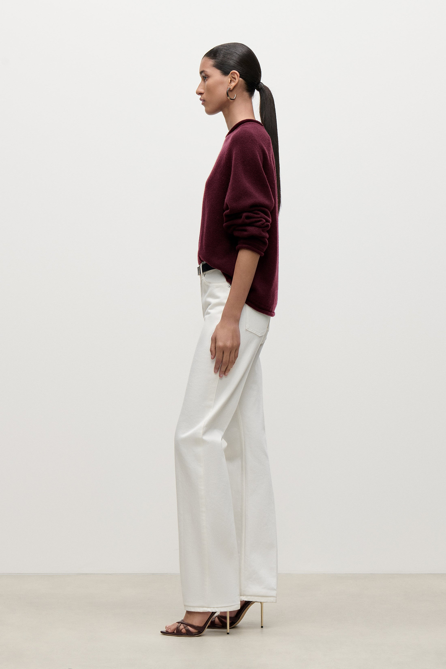 Crew Neck Jumper In Burgundy