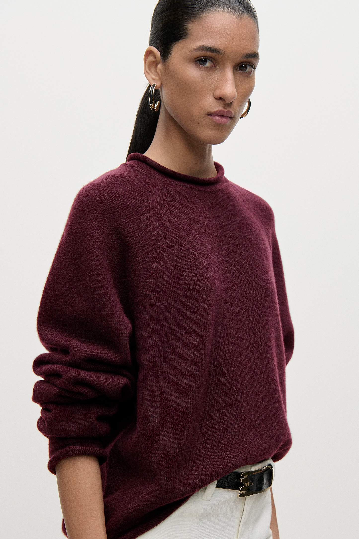 Crew Neck Jumper In Burgundy