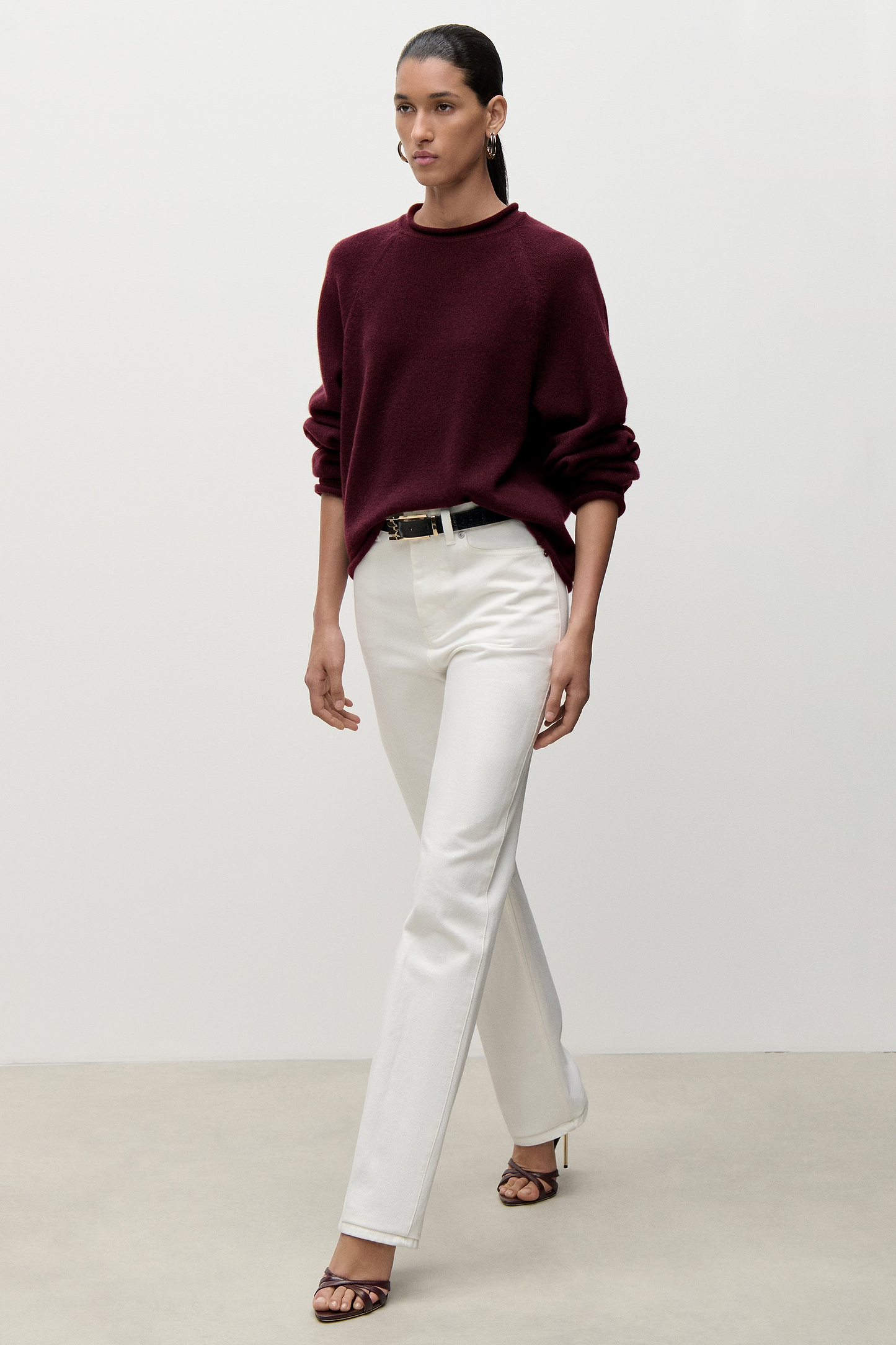 Crew Neck Jumper In Burgundy