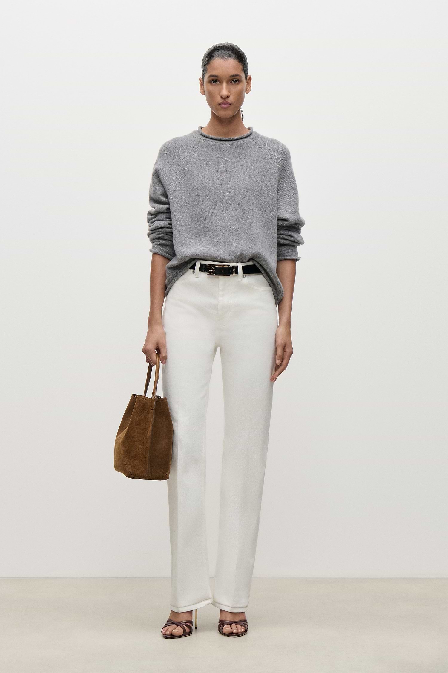 Crew neck Jumper In Grey Melange
