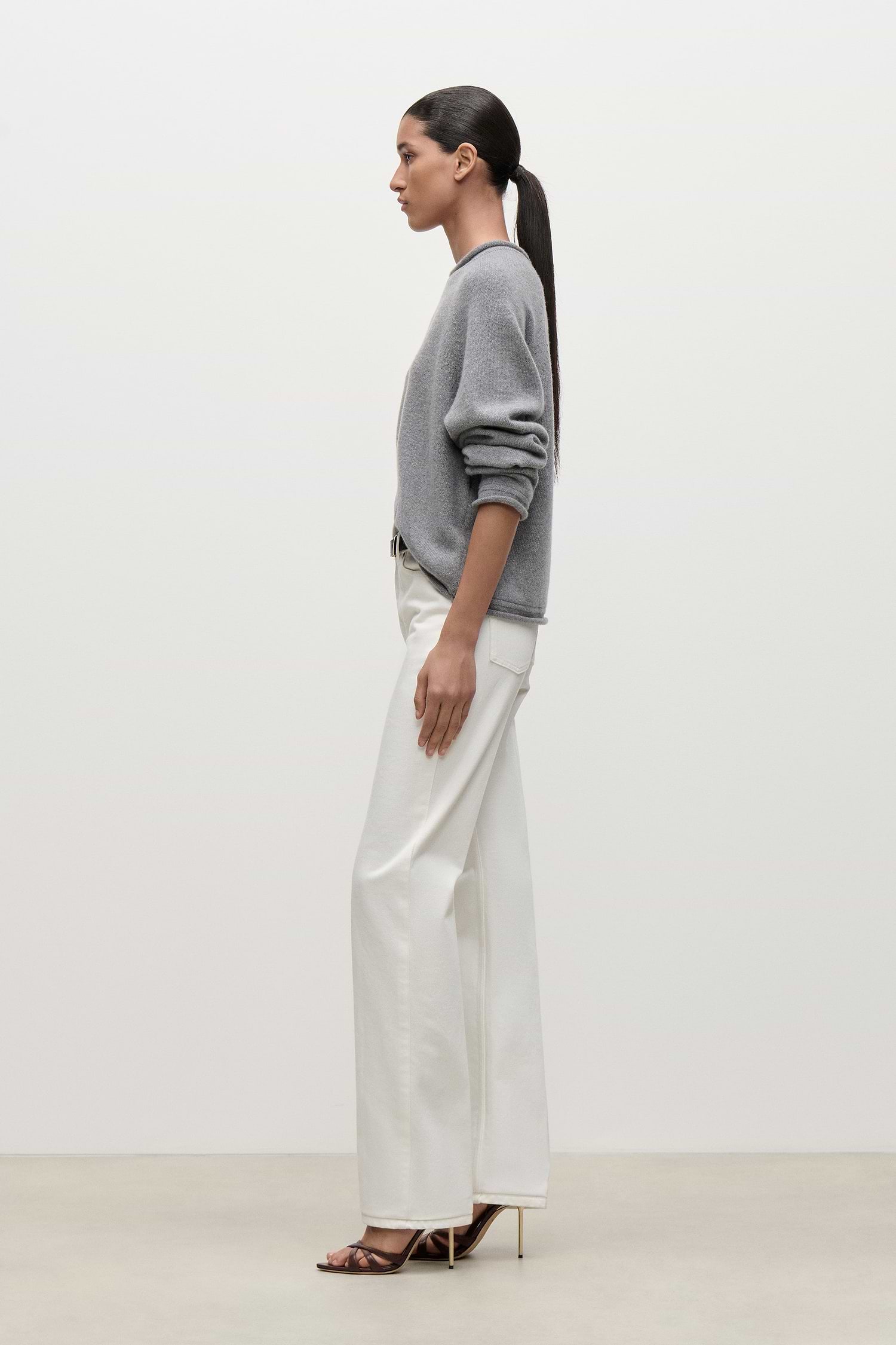 Crew neck Jumper In Grey Melange
