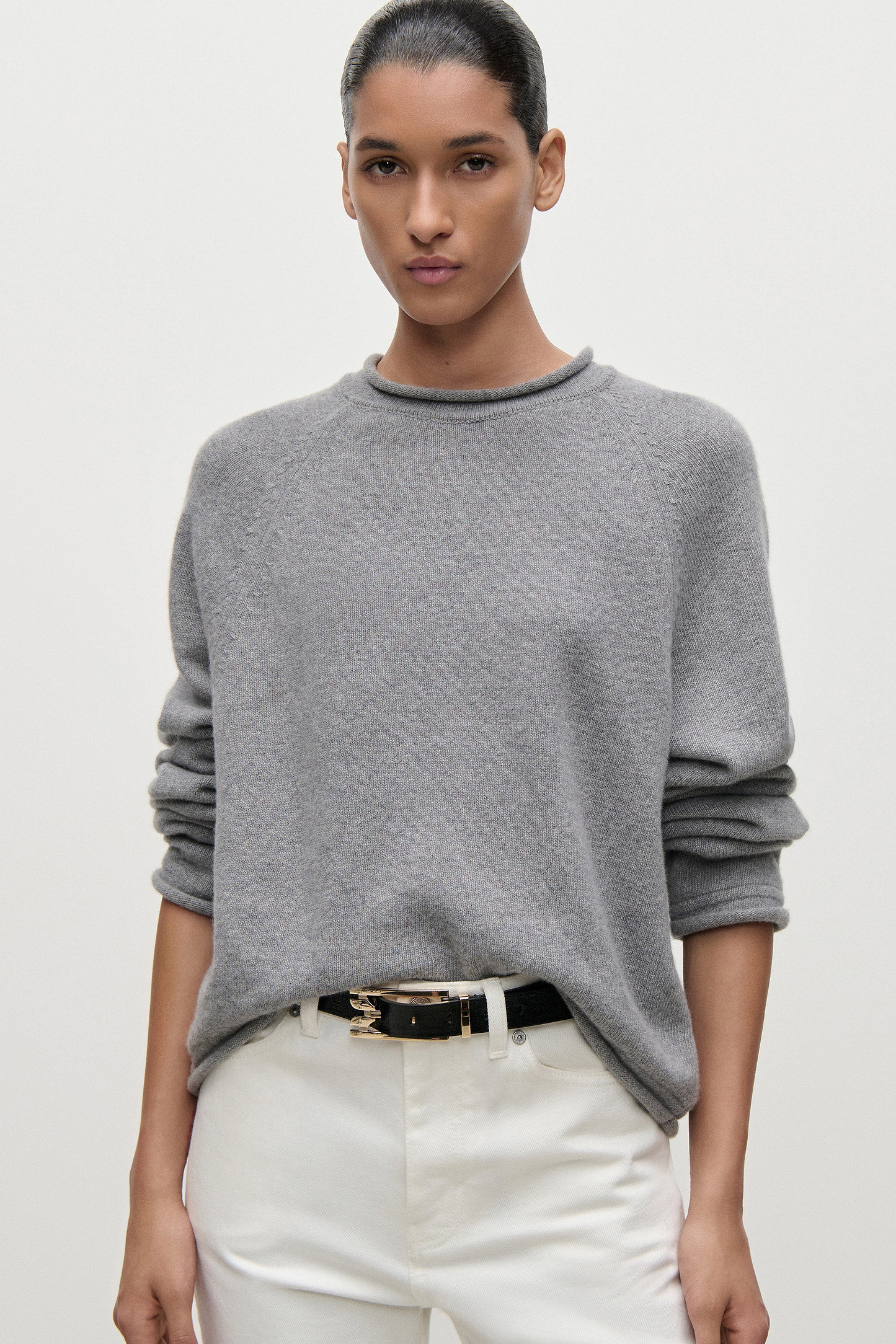 Crew neck Jumper In Grey Melange