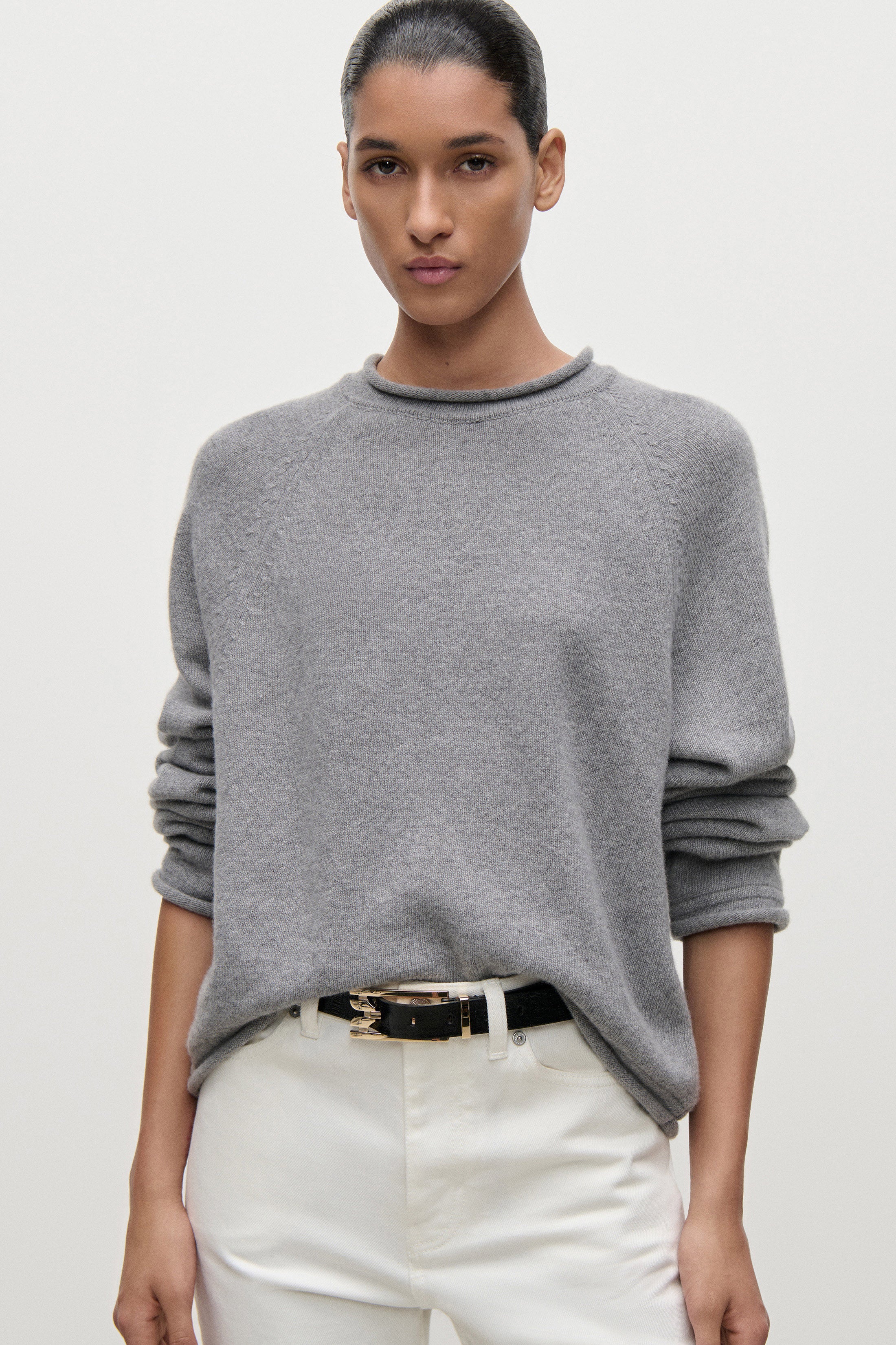 Crew neck Jumper In Grey Melange