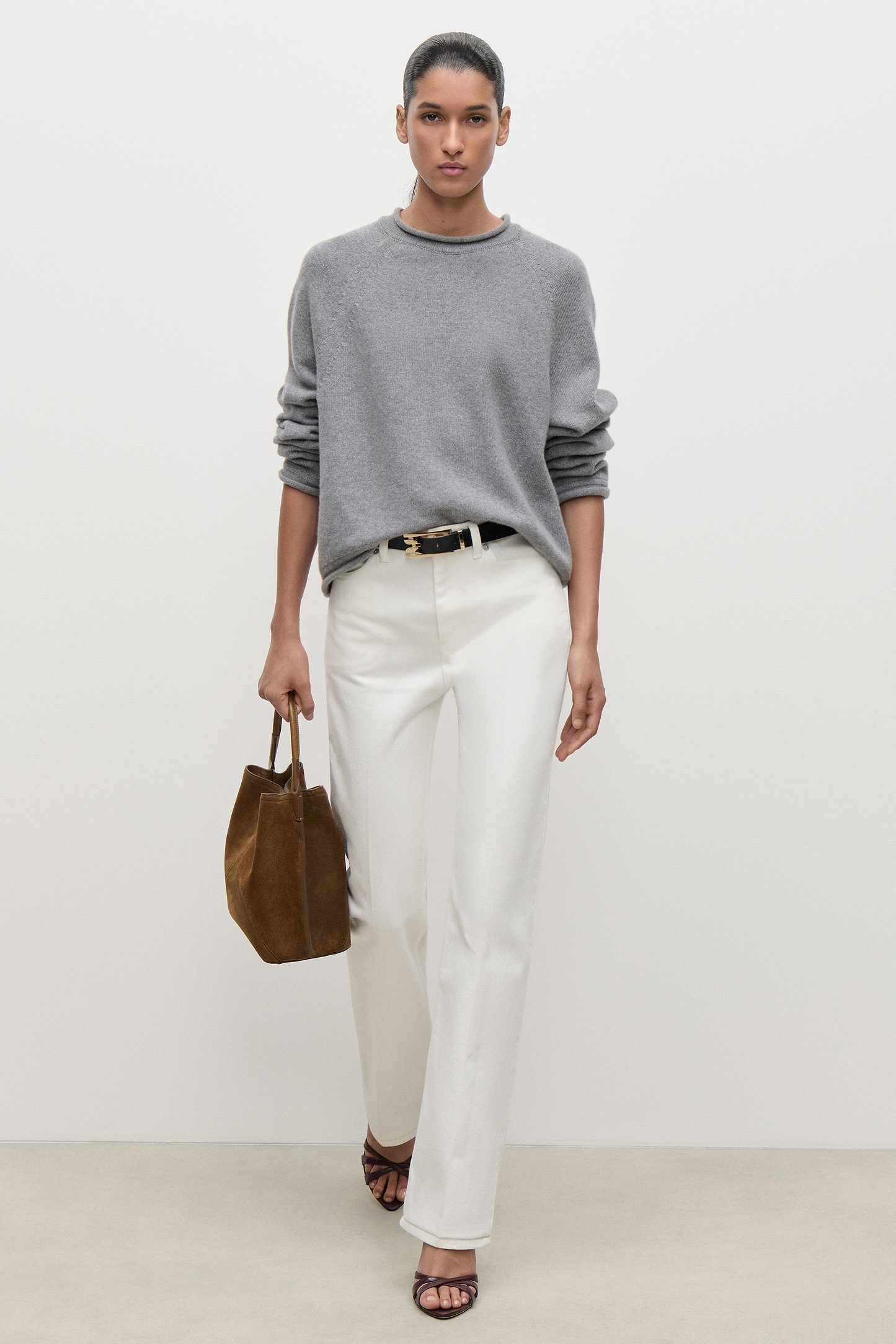 Crew neck Jumper In Grey Melange