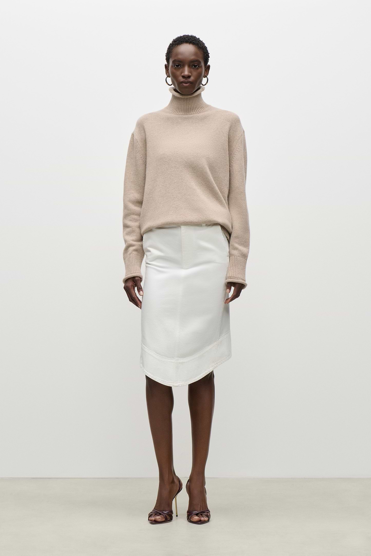 High Neck Jumper In Beige Melange