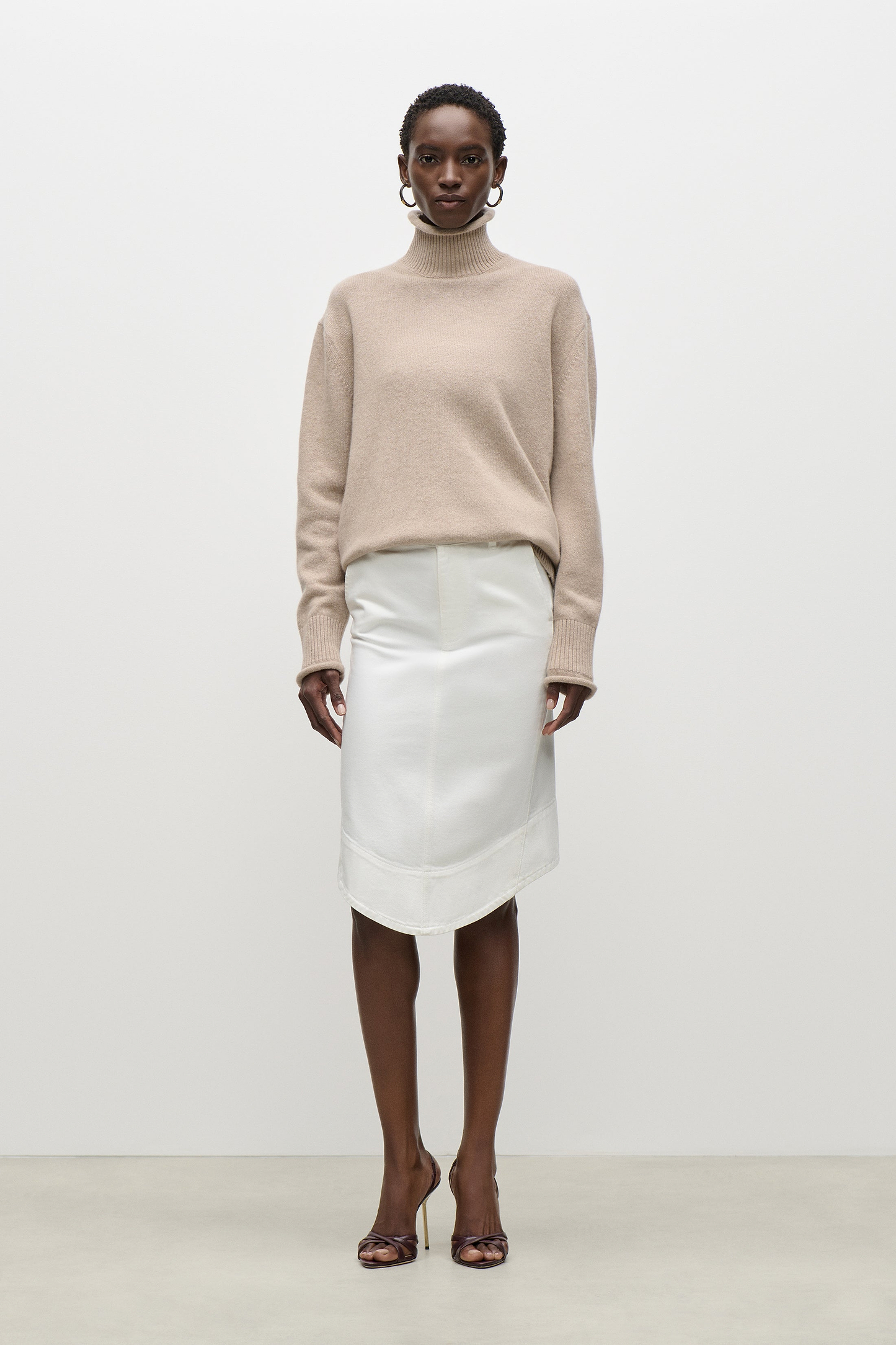 Twisted Seam Denim Skirt In White