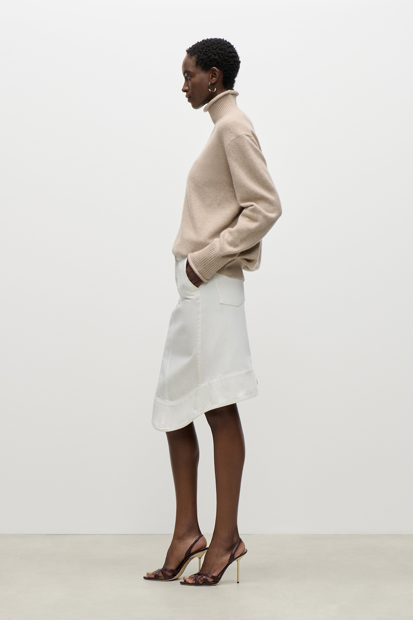 Twisted Seam Denim Skirt In White