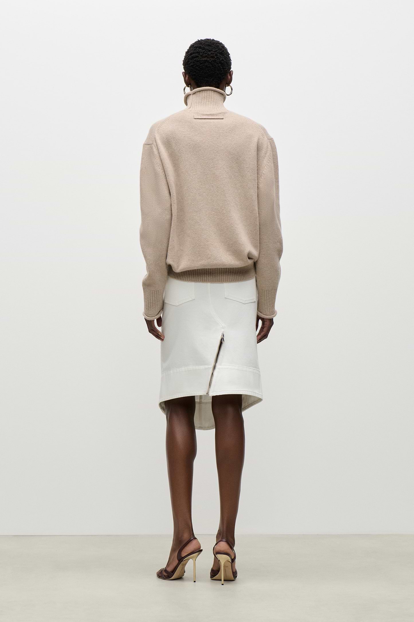 High Neck Jumper In Beige Melange