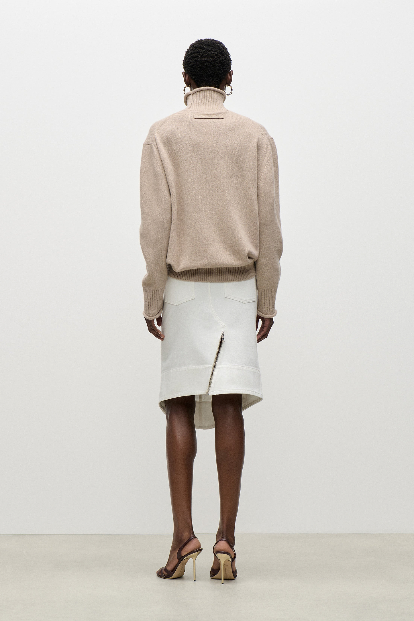 Twisted Seam Denim Skirt In White