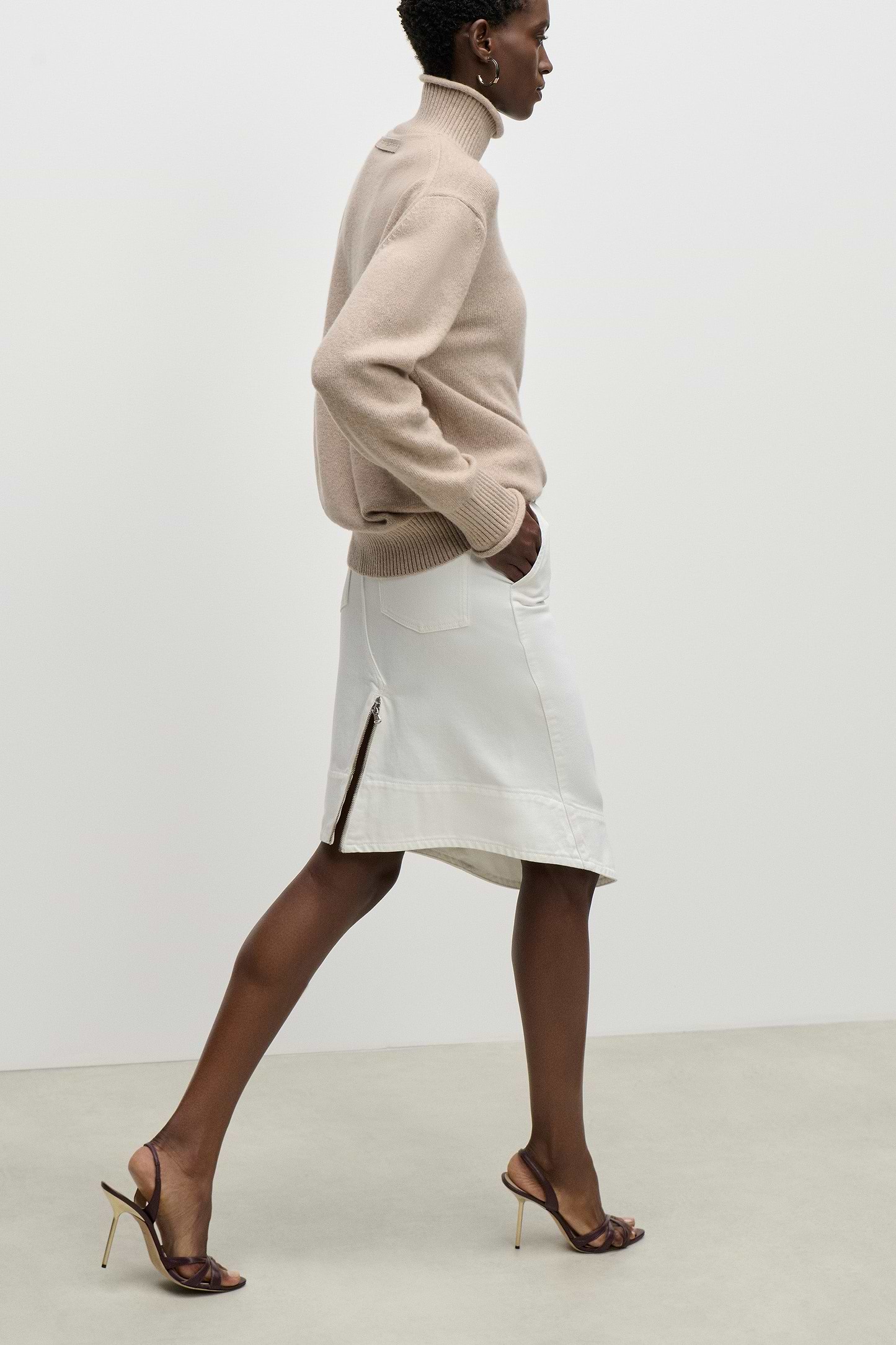 High Neck Jumper In Beige Melange